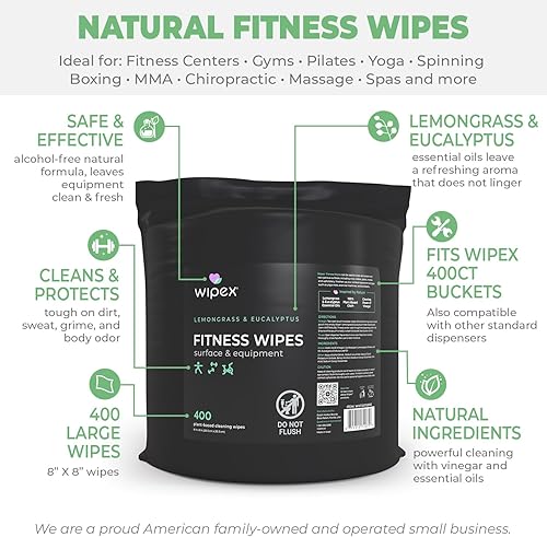 Miniatura 2 de Wipex Gym Wipes - Rollo de recambio de cubeta  Toallitas para equipos de fitness a base de plantas, limoncillo, eucalipto y vinagre para limpiar