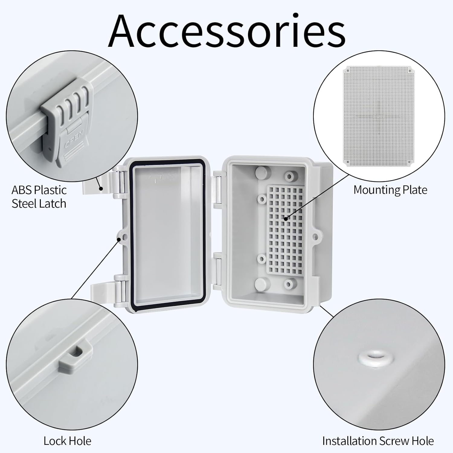 Junction Box - Waterproof Electrical Box with Mounting Plate, Outdoor ABS Plastic Project Enclosure, Timer/Relays/Fuse/Charging/Surveillance/Suitable for Solar Gray Cover 4.4"x3"x2.2"
