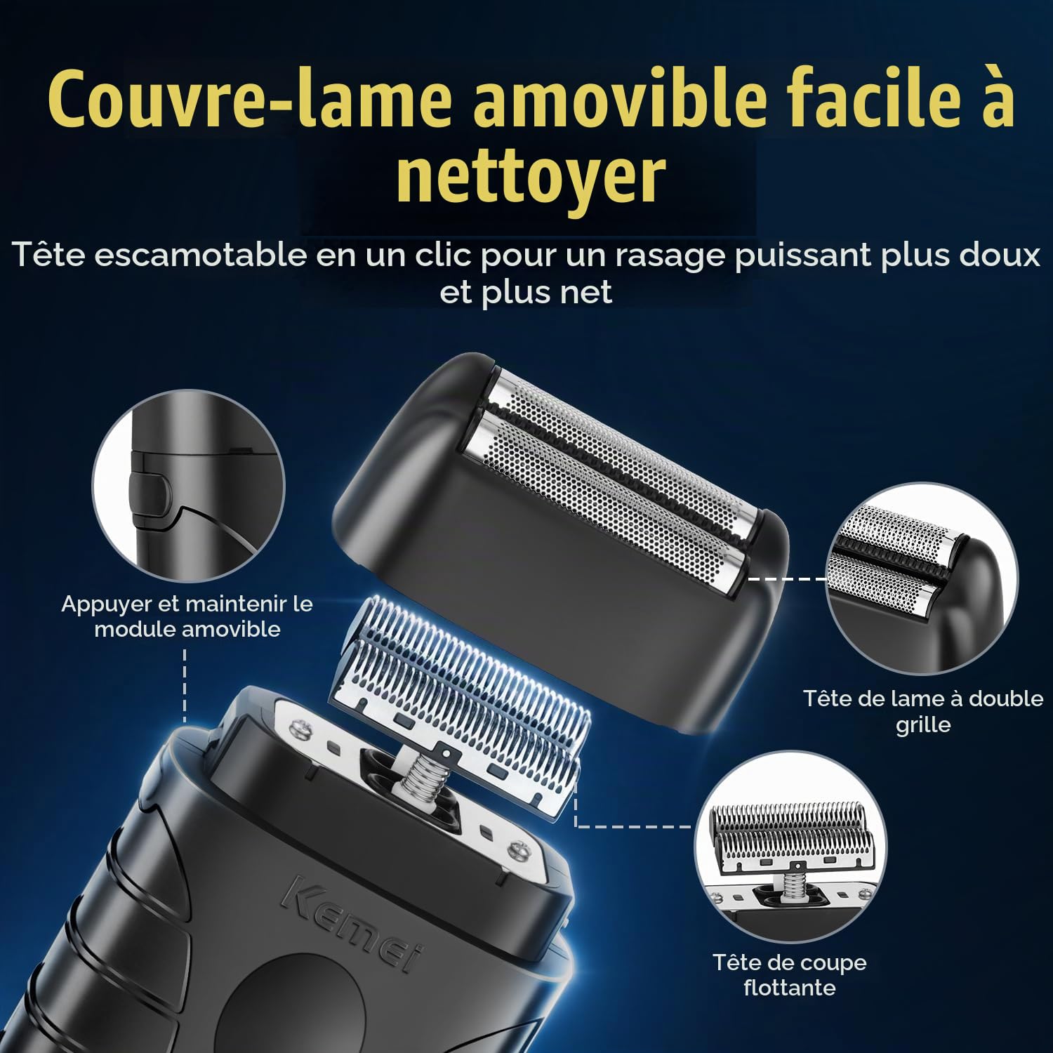 KEMEI Tondeuse à cheveux professionnelle sans fil, tondeuse de barbier complète avec lame T, kit électrique 9 guides, recharge USB, écran LED