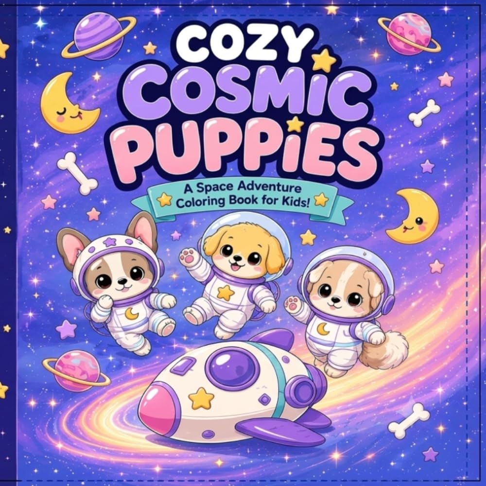 Cozy Cosmic Puppies: A Space Adventure Coloring Book for Kids with Cute Chibi Dog Astronauts (Ages 3-8)