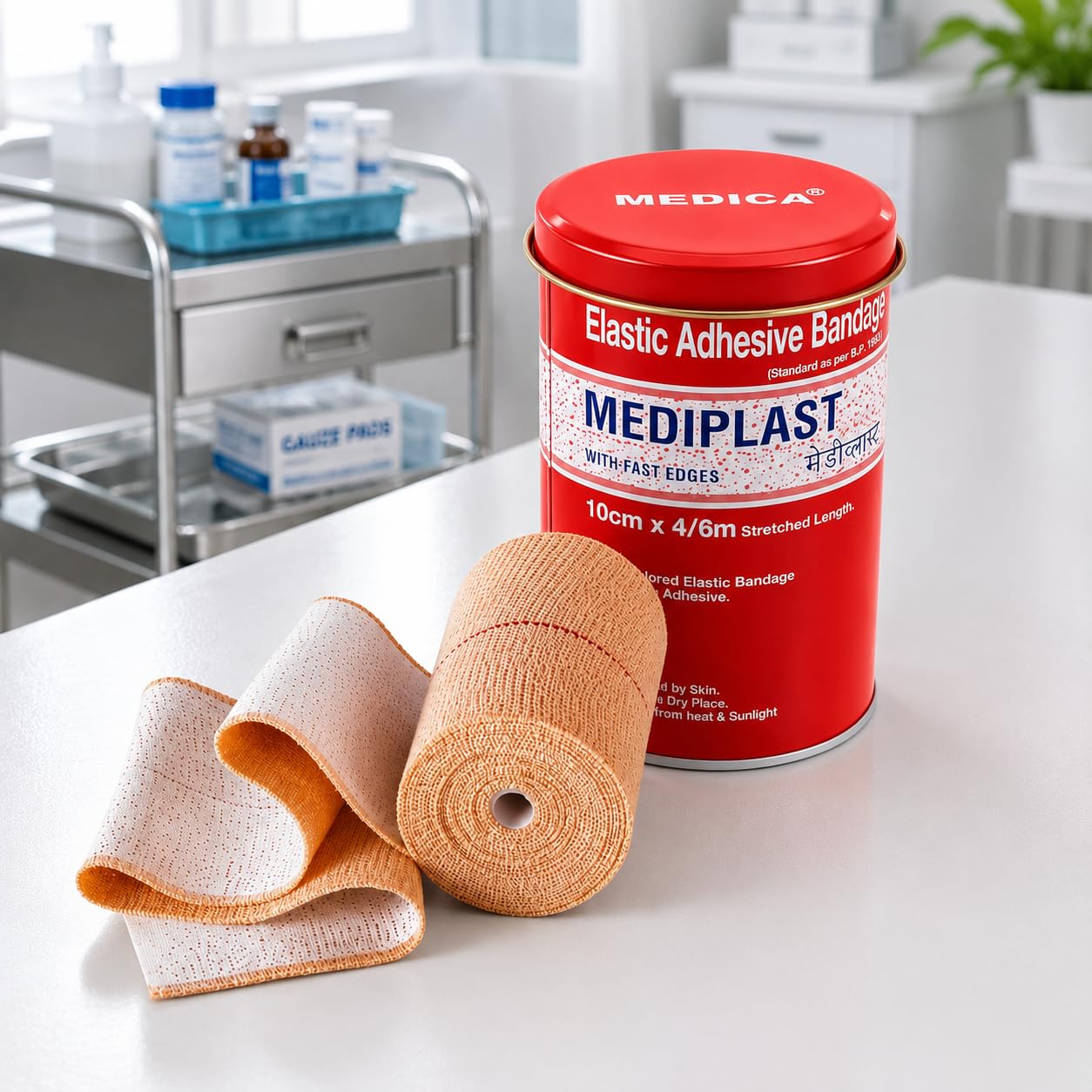 Mediplast Elastic Adhesive Bandage, 10cm x 4/6m, Flesh Coloured, Pack of 1-image-15