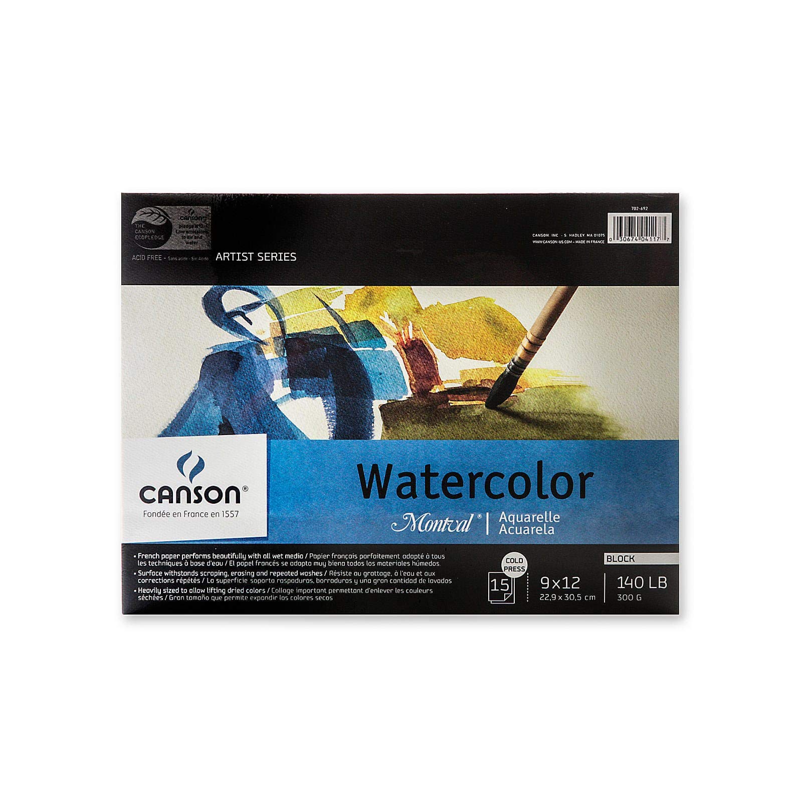 CansonMontval Watercolor Paper 9 in. x 12 in. Block of 15 140 lb. Cold Press [Pack of 2 ]