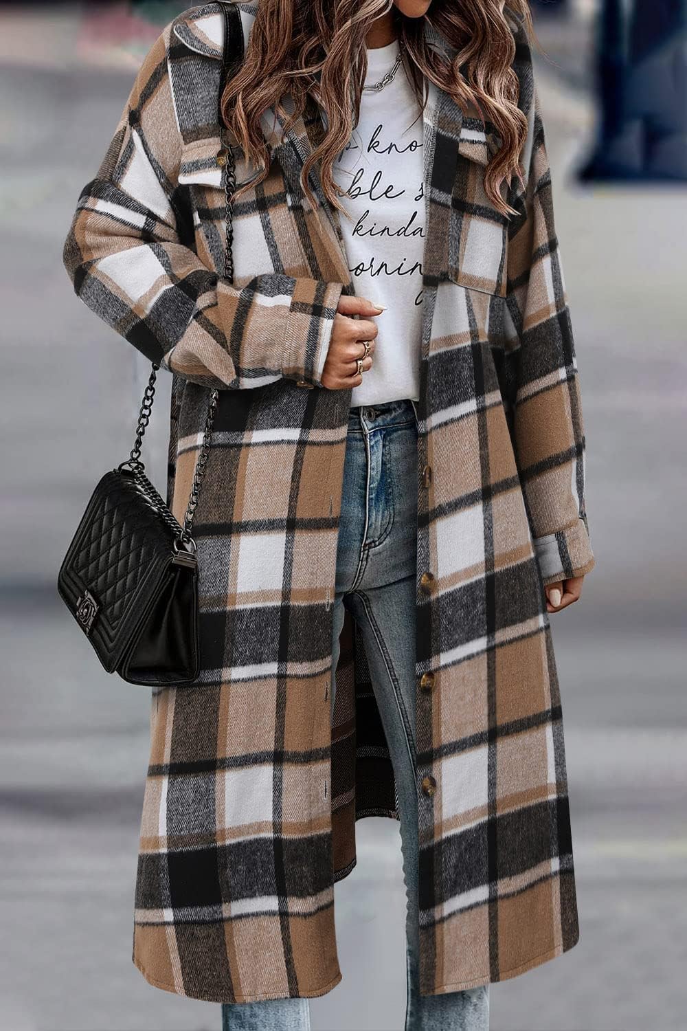 CHICZONE Womens Plaid Shacket Jacket Long Corduroy Shirt Casual Lapel Button Down Flannel Trench Coats - Image 3