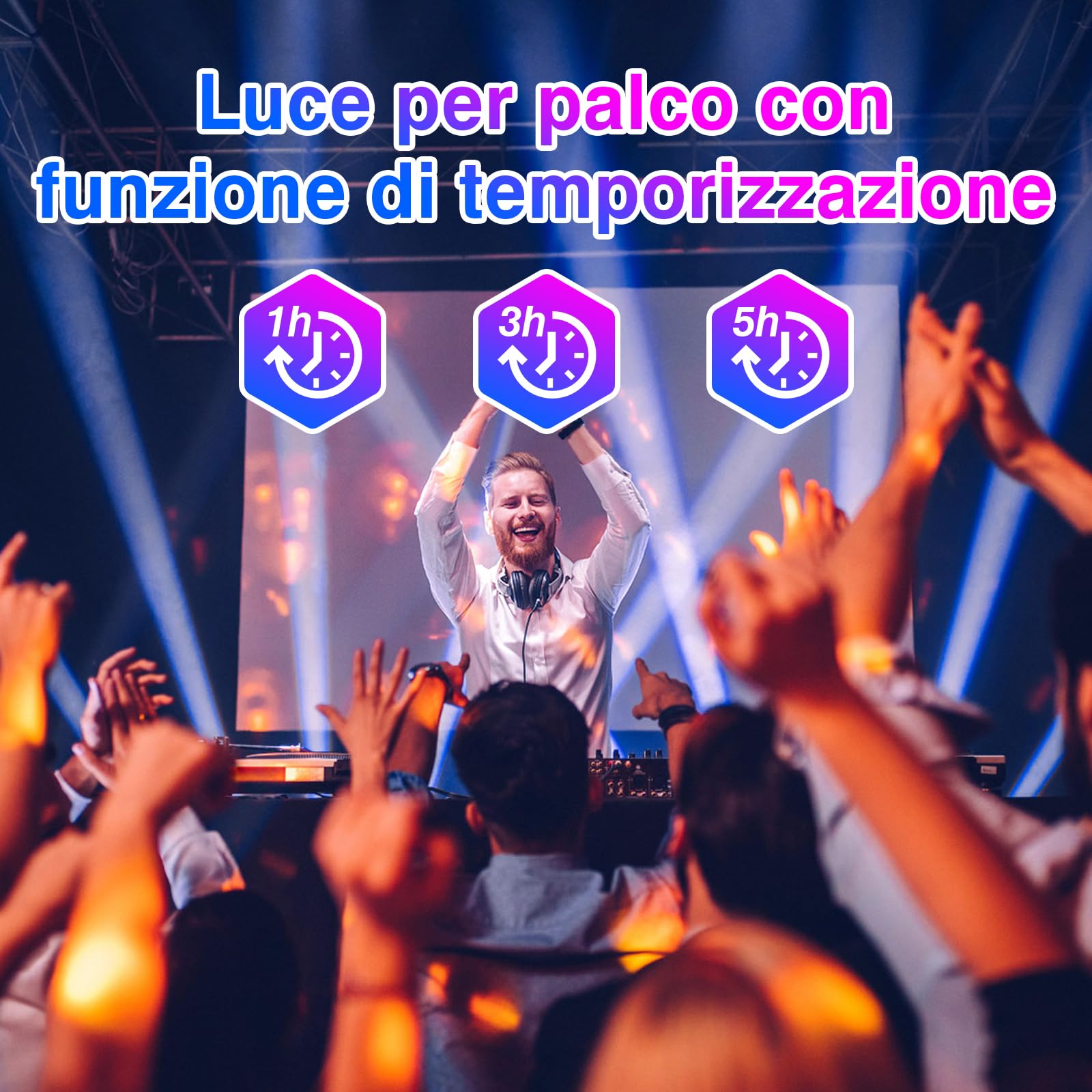 Tomshine 6 in 1 Lampada Festa Doppia Disco Ball – Luce DJ/Scenica Attivata dal Suono, 64 Motivi HD, UV, Strobo, Timer e Telecomando per Compleanno, Matrimonio & Decorazione