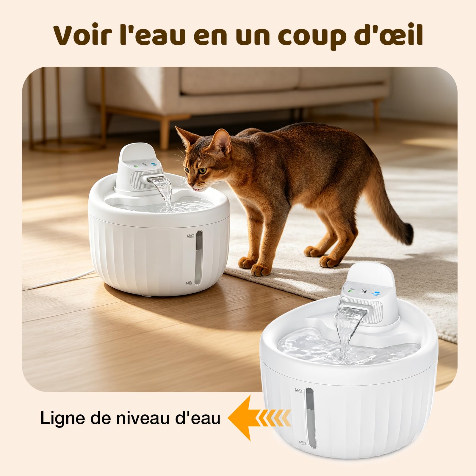 PcEoTllar Fontaine pour Chats sans Fil, 1,3 l, avec détecteur de Mouvement | Eau pure 24h/24, filtration 3-en-1, deux modes adaptés à chats et petits chiens. （82 caractères）