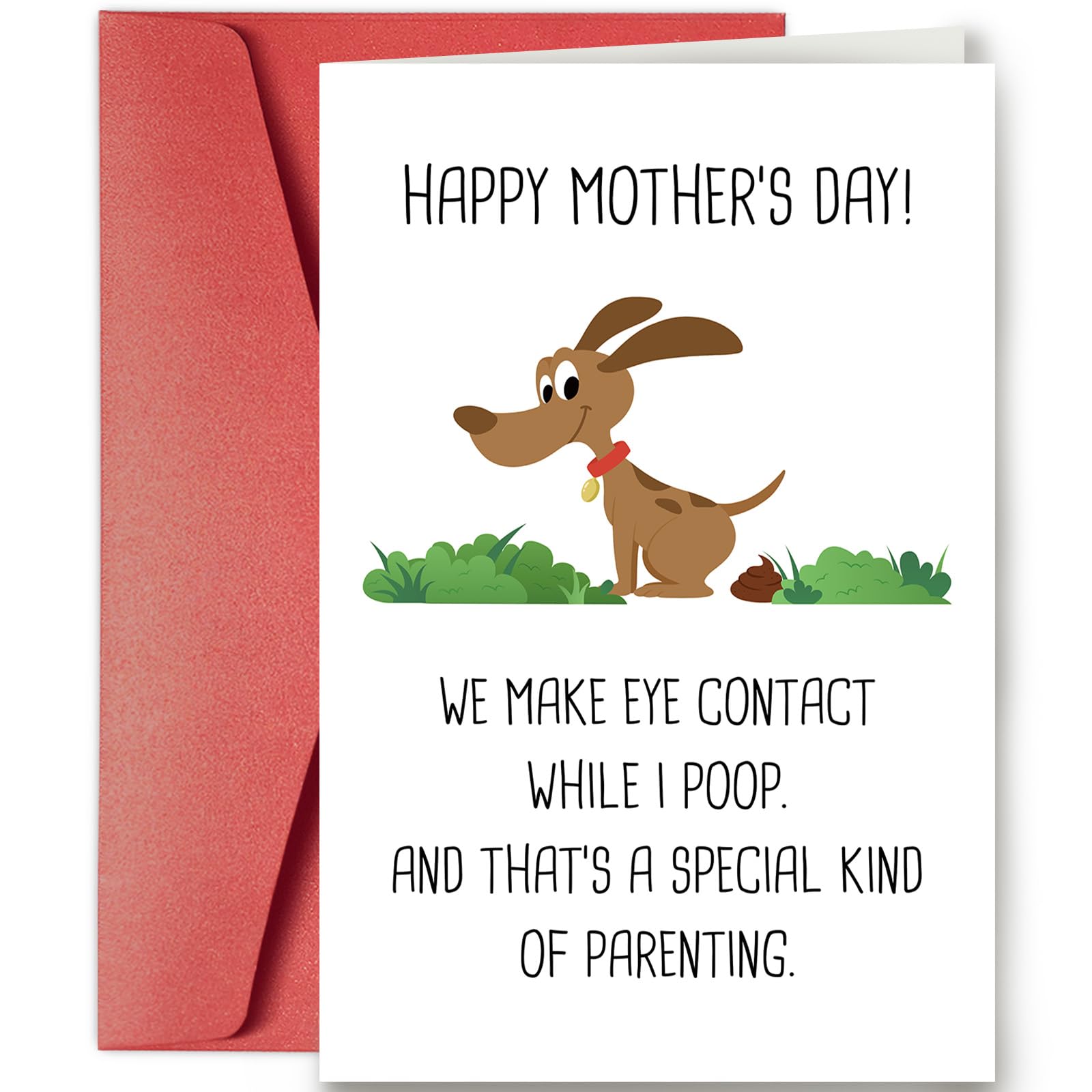 SuperShunhu Funny Dog Mom Mothers Day Card, Mothers Day Gift for Dog Lover, Rude Mother’s Day Card from Dog, We Make Eye Contact While I Poop and That