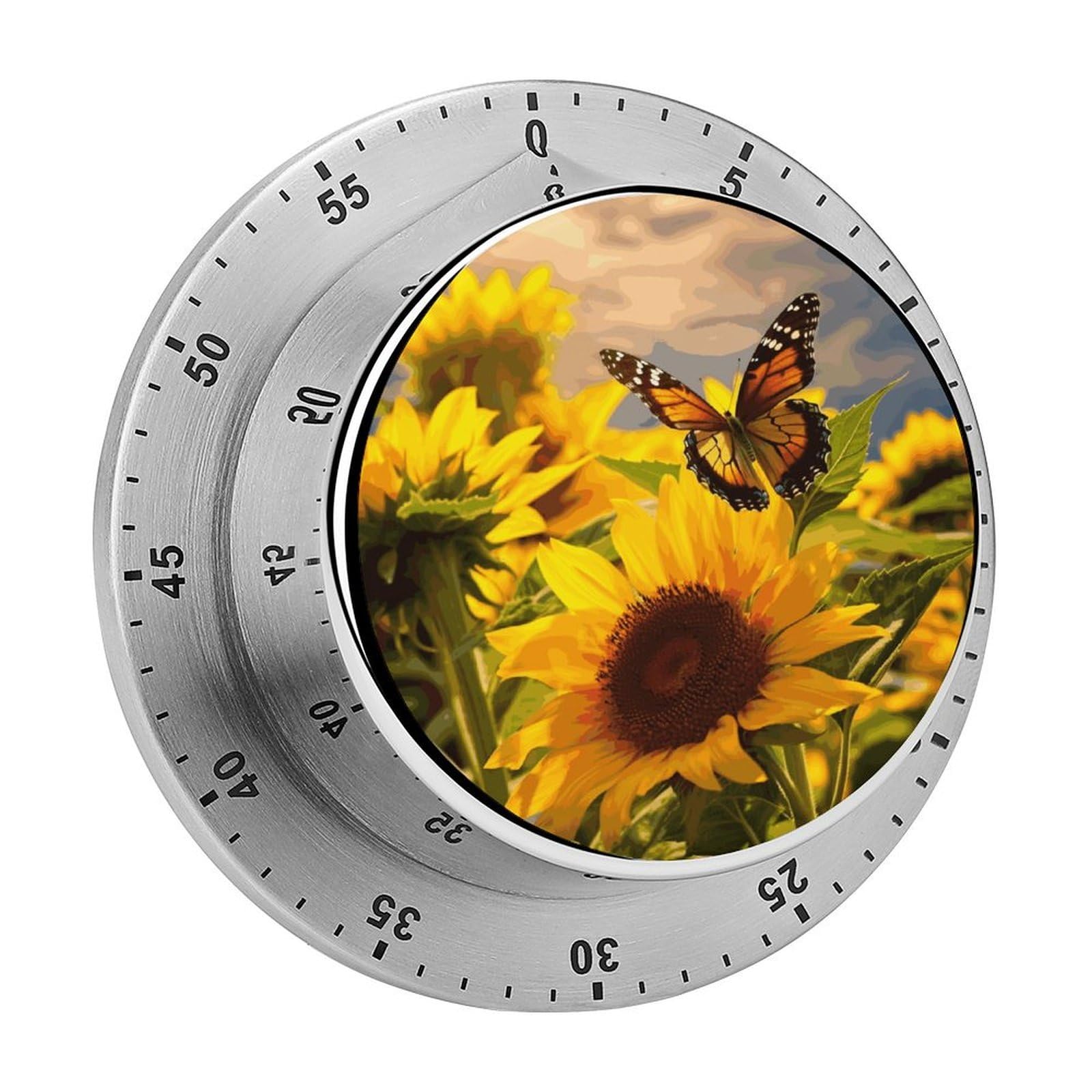 Adfgyerh Style Sunflower Butterfly Timer For Cooking, Kitchen Timer Magnetic No Batteries Required, Mechanical Timer With Loud Alarm, For Fitness Baking Exercise Oven