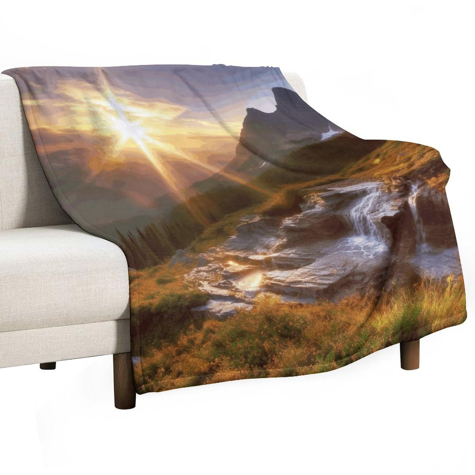 Couverture en flanelle de qualité supérieure plaid imprimé paysage vertical 127 x 152,4 pour salon