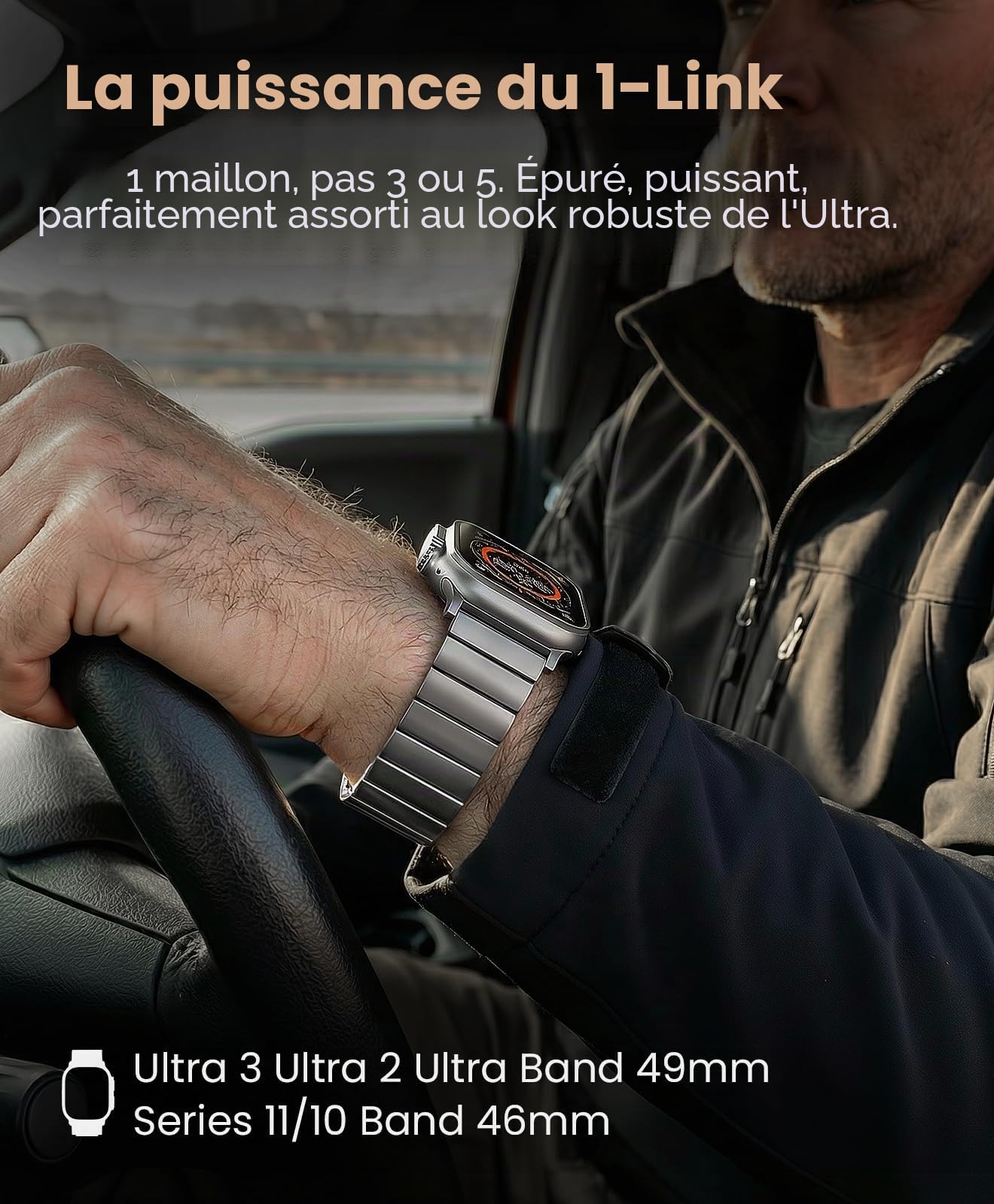 CRNS02 Bracelet en titane compatible avec Apple Watch Ultra 3/2/1 49 mm & Series 11/10 de 46 mm – 24 mm de largeur, fermoir magnétique réglable en titane
