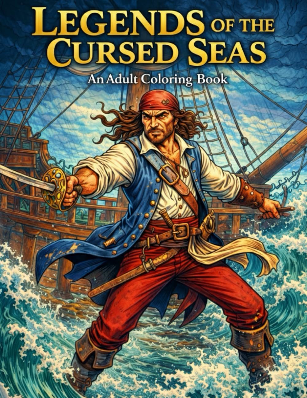 LEGENDS OF THE CURSED SEAS: An Adult Coloring Book Featuring Dark Fantasy Ships, Pirate Legends & Mythical Ocean Scenes