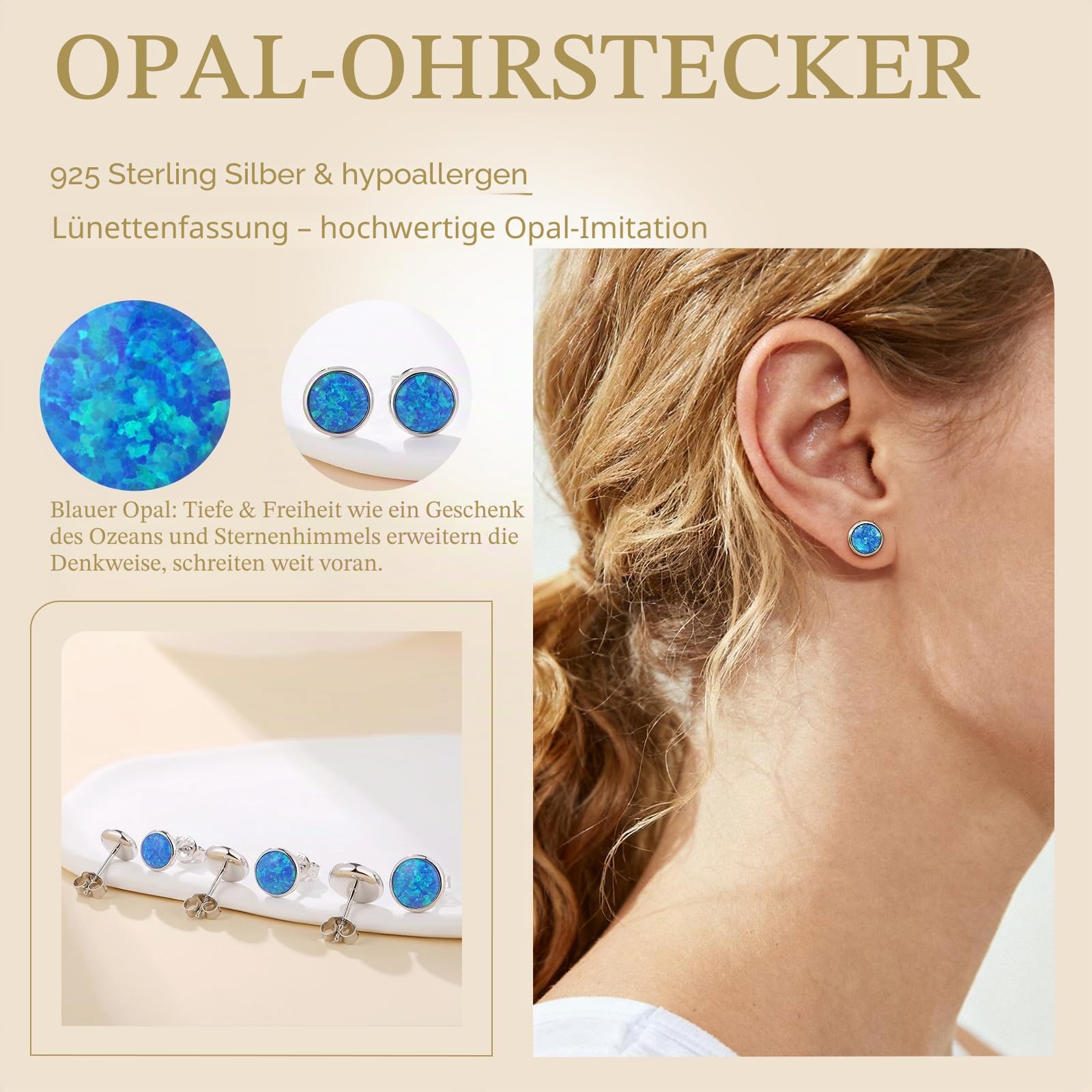 925 Sterling Silber Opal Ohrringe Mehrfarbig Runde Ovale Opal Ohrstecker Hypoallergene Schmuck Geschenke für Damen 5/6/7/8 mm