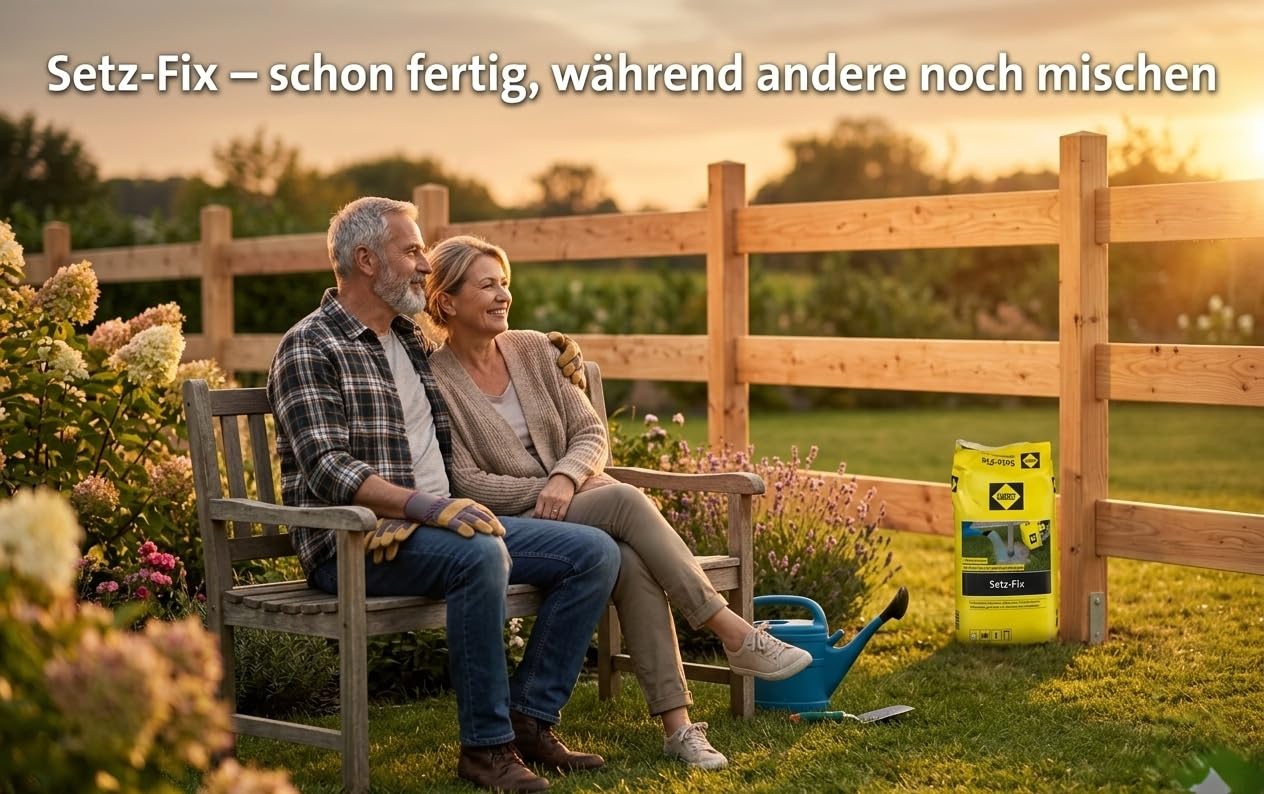 Setz-Fix Schnellbeton 25 kg inkl. Sacköffner | Blitzbeton härtet in 5 Min | Montagebeton für Zaunpfähle, Pfosten & Fundamente | Grau, frostbeständig, Innen & Außen