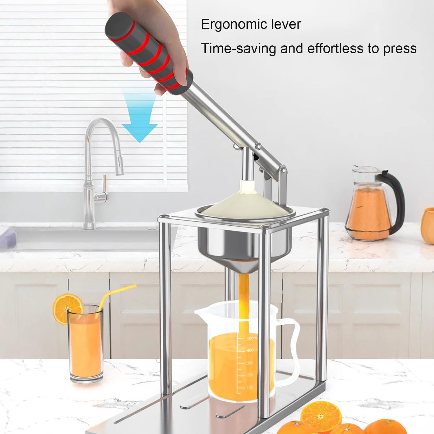 Spremiagrumi Manuale Premium in Acciaio Inox,Spremiagrumi Commerciale a Pressa Manuale con Bicchiere Dosatore,Spremi Frutta Professionale,per Melograno,Limone,Lime e Agrumi,30 Filter Bags