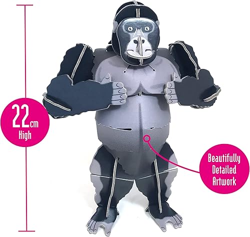 Miniatura 3 de Build Your Own Moving Mountain Gorilla - Acción de golpear el pecho con lengüeta elástica, kit de manualidades de cartón respetuoso con el medio