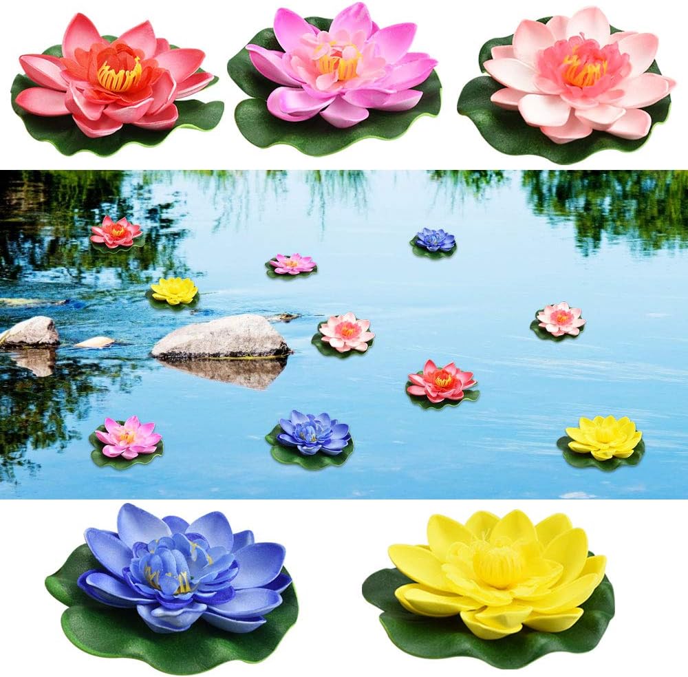 PERFETSELL Floating Flowers, Artificial Water Lily Eva Lotus, Pack of 5, Water Lily Plants, 10 cm, Pond Rose, EVA Foam, Water Lily Lotus Flower for Aquarium, Patio, Garden, Pool and Pond