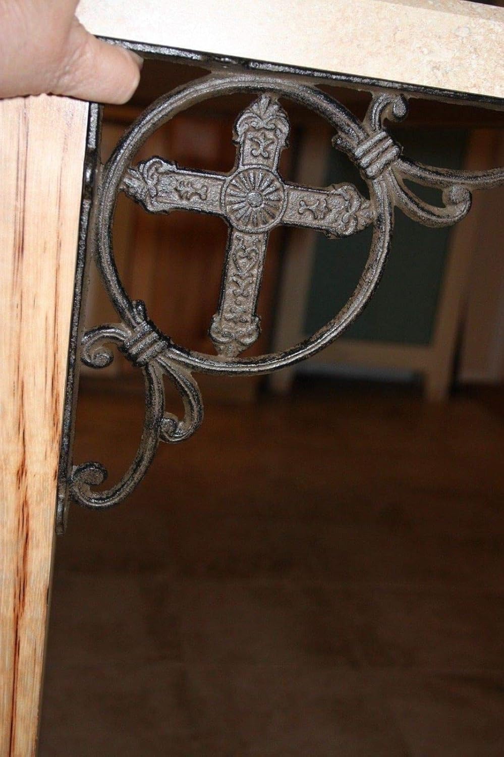 2 Shelf Brackets Spanish Mission Christian Cross Heavy Cast Iron, 10 inches, B-22