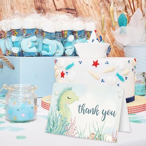 Miniatura 6 de AnyDesign Paquete de 36 tarjetas de agradecimiento de animales marinos a granel, lindas criaturas oceánicas, tarjetas de notas con sobres,