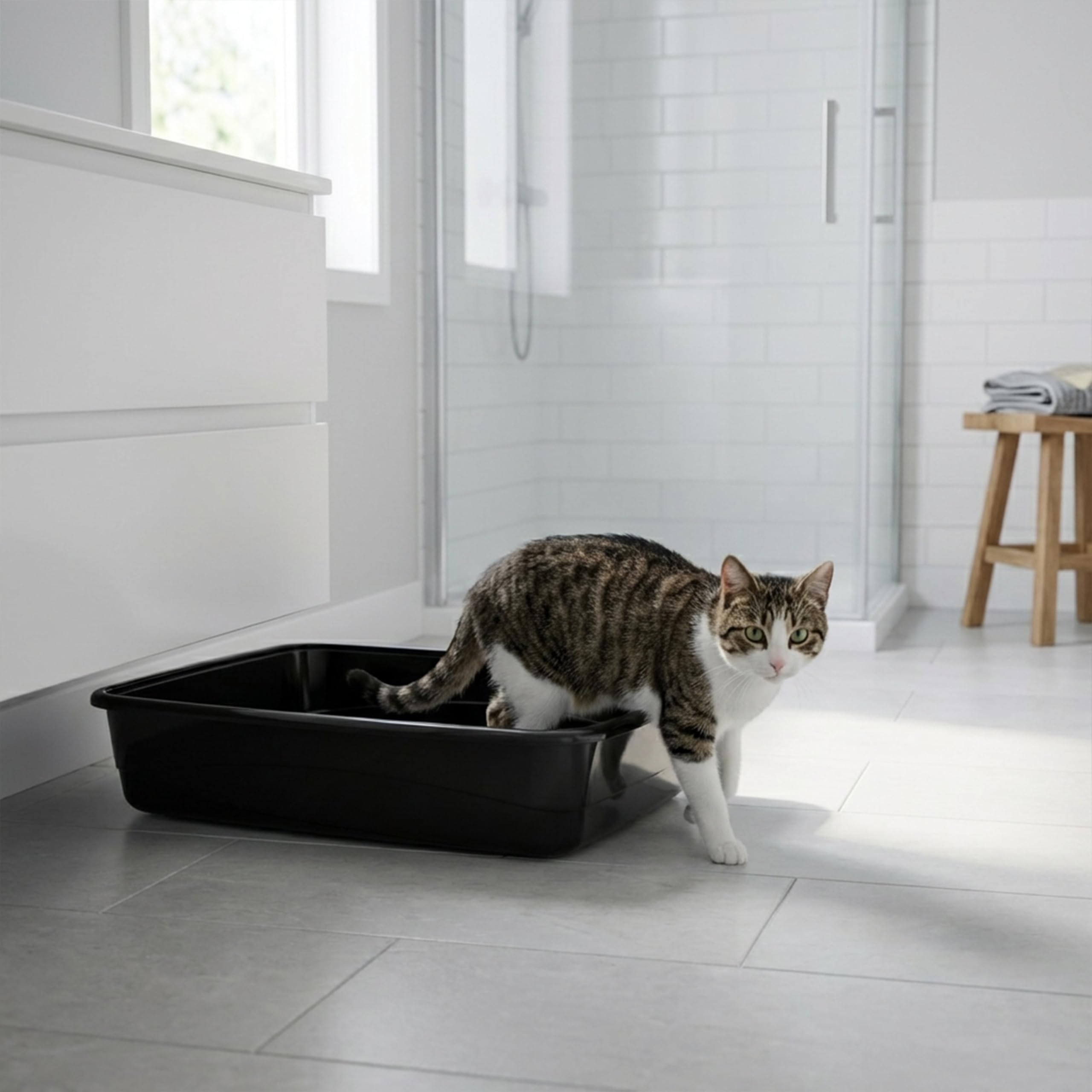 Ferplast Lettiera Gatto, Toilette per Gatti Aperta, Lettiera Animali Domestici, con Bordi Alti, 49,5 x 64,5 x h 14,5 cm, NIP 30 Lettiera Gatto Grande, Nero