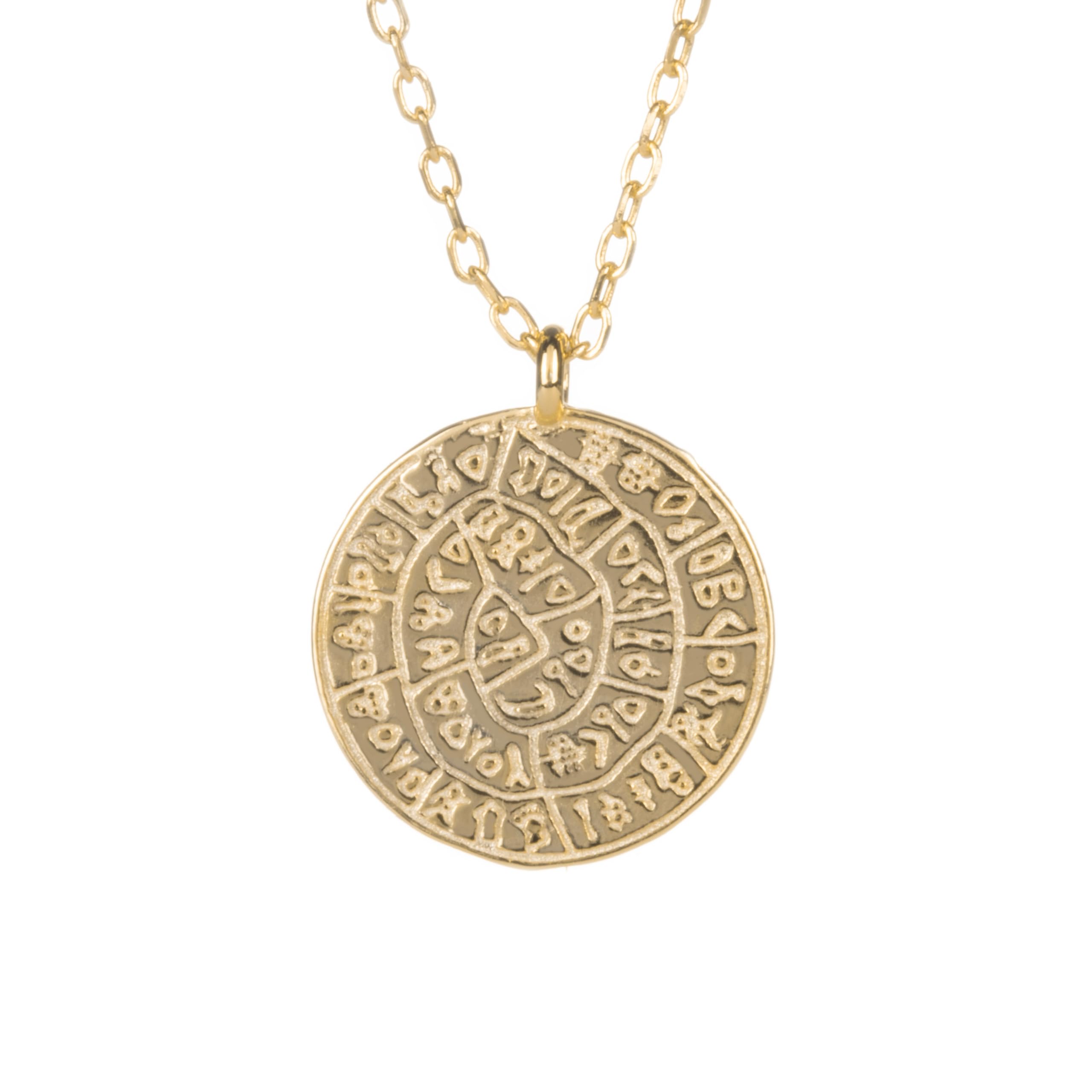BEAUTIFUL GREEK STATUES Phaistos Disc Minojska Kreta naszyjnik wisiorek srebro wysokiej próby 925 złoty kolor dwustronny 0,47 cala (1,2 cm) 2,3 g, Srebro, Bez kamieni szlachetnych