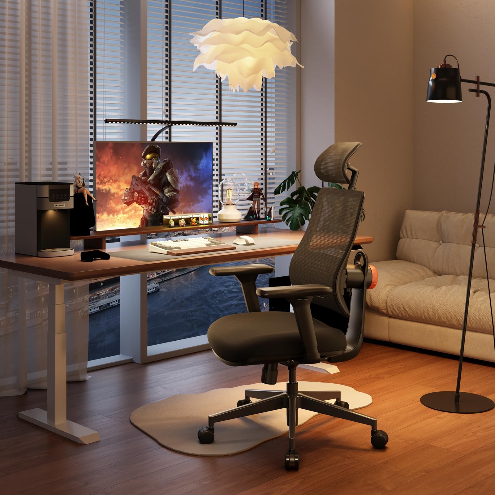 Newtral MAGICH003 Sedia Ufficio Ergonomica Lombare, Sedia Scrivania Poltrona Ergonomica con Braccioli Regolabile, Ergonomic Office Chair Oscillazione a 96-126° (MAGICH003, Nero)