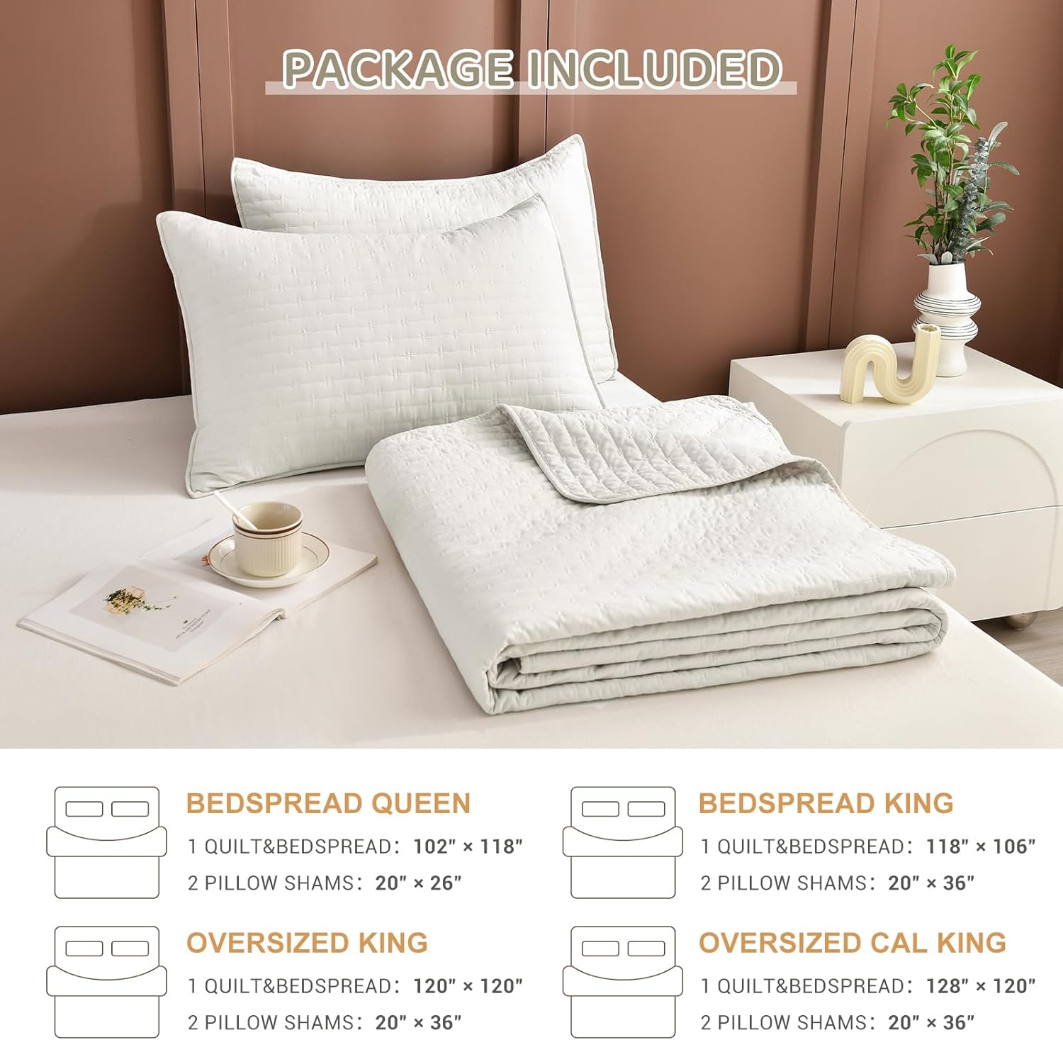Lady Ann Oversized King Size Bedspread 128x120, 3pcs Extra Large Lightweight Summer Quilt Coverlet King Size,Wheat Cal King Quilt Bedding Blanket Thin Comforter Bed Cover Ultra Soft and Cozy - Image 6