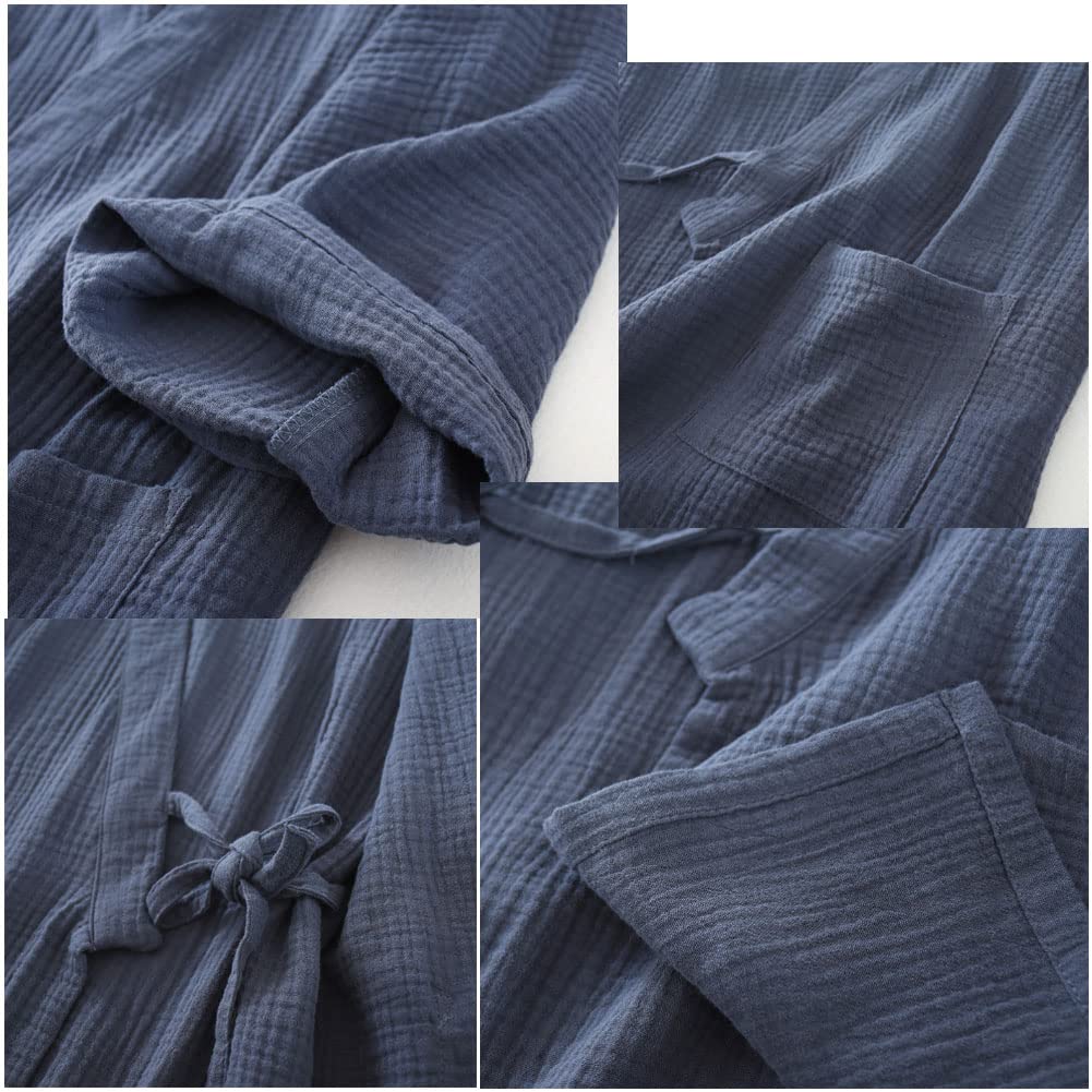 Kimono de estilo japonés para hombre, cómodo pijama de gasa de algodón, camisón transpirable de buen gusto, traje de vapor acogedor para la casa, pijamas XL (azul marino), Azul marino, X-Large