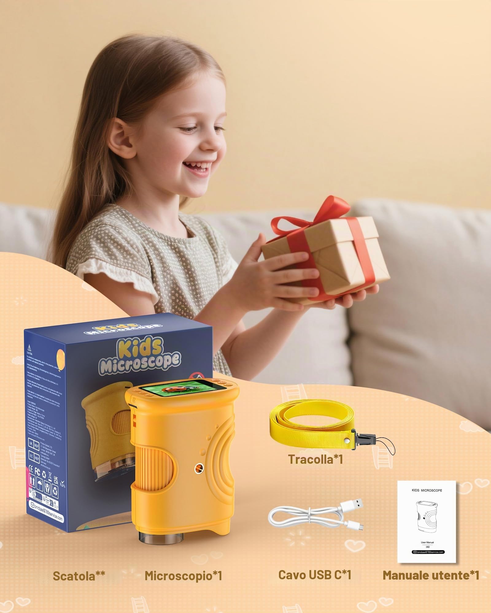 1000X Digitale Microscopio Bambini Portatile: Lente Ingrandimento Tascabile con 2.0" IPS Pollici ＆ 8 LED Luce - Natale Regalo Bambina 3-8 8-12 Anni Maschio - Idee Giochi Kids