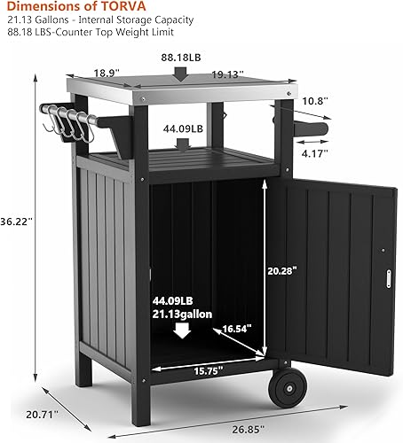 Miniatura 2 de TORVA Carrito portátil para parrilla al aire libre con almacenamiento, gabinete impermeable para parrilla de patio, isla de cocina al aire libre de