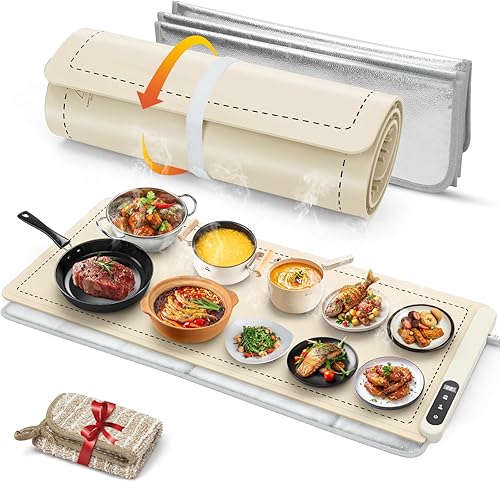 Miniatura 17 de FYY Tapete de calentamiento extra grande para alimentos con almohadilla resistente al calor, evita grietas en la encimera, mantiene la comida