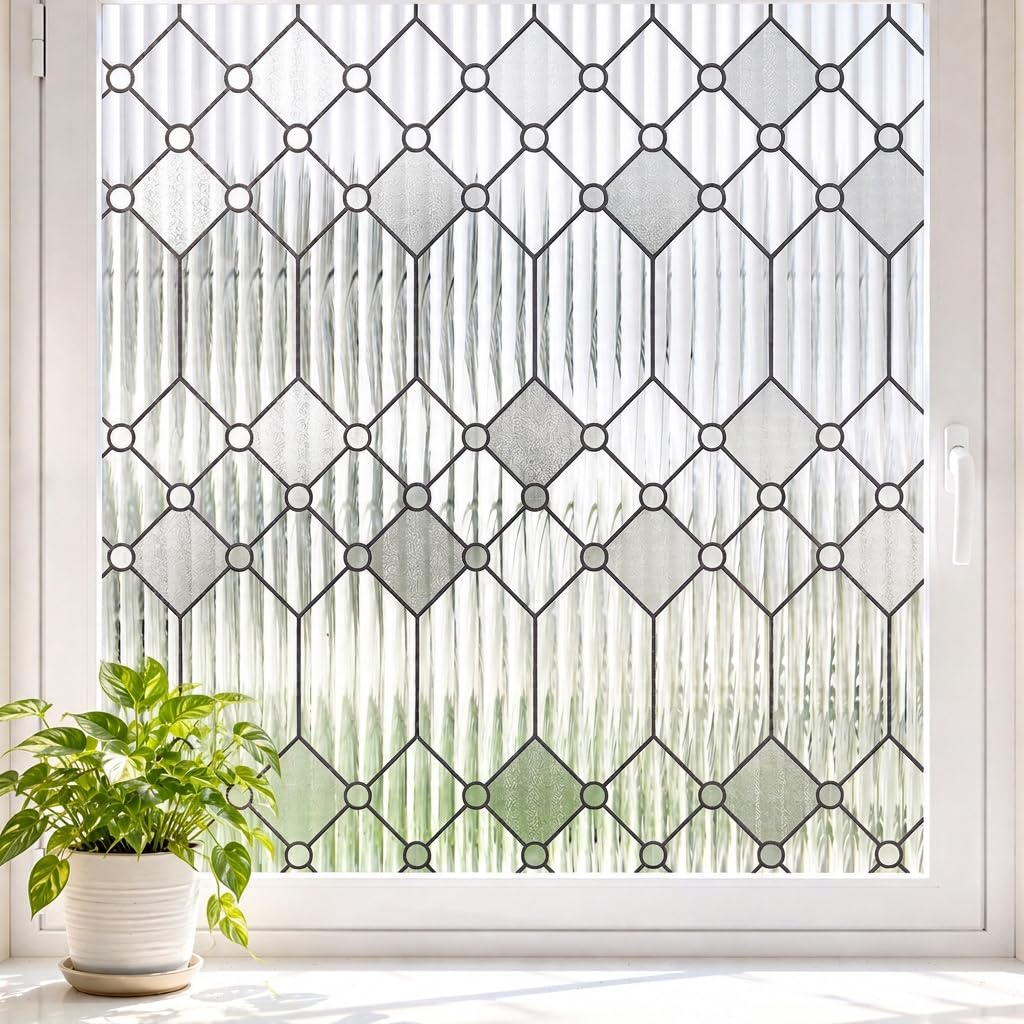 Sunbaby Reeded Glass Window Privacy Film, Frosted Static Cling,23.6"x394"