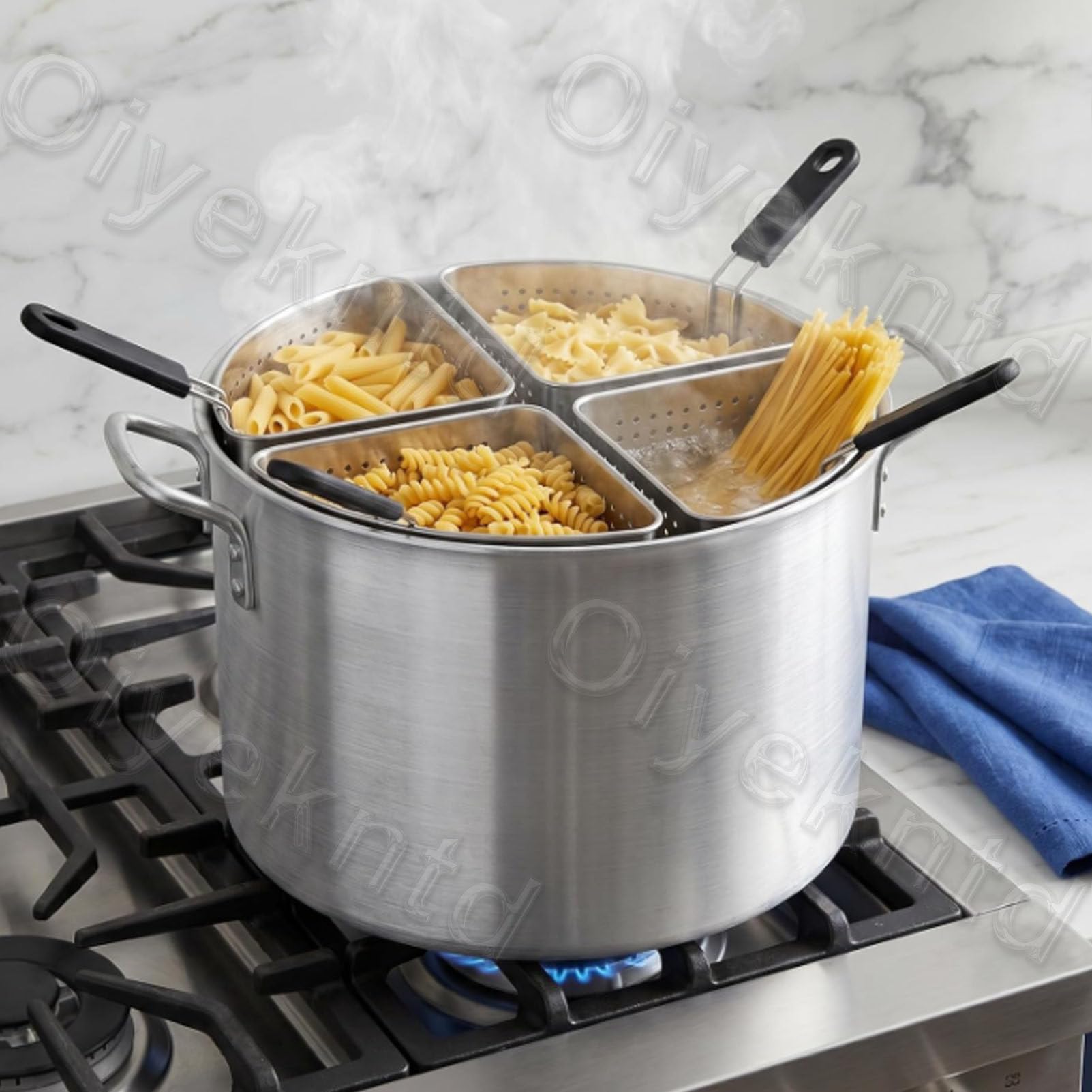 5-teiliges Nudeltopf-Set aus Aluminium für Nudeln und Gemüse, inklusive 4 Edelstahleinsätzen (Siebkörbe) – ideal für den gewerblichen Einsatz und die heimische Küche.