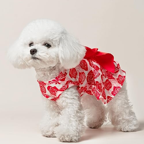 Miniatura 14 de PUPTECK Vestido de Navidad para perro, disfraz de cachorro, ropa para perros pequeños con falda de lazo, pijama Rojo (Navidad)