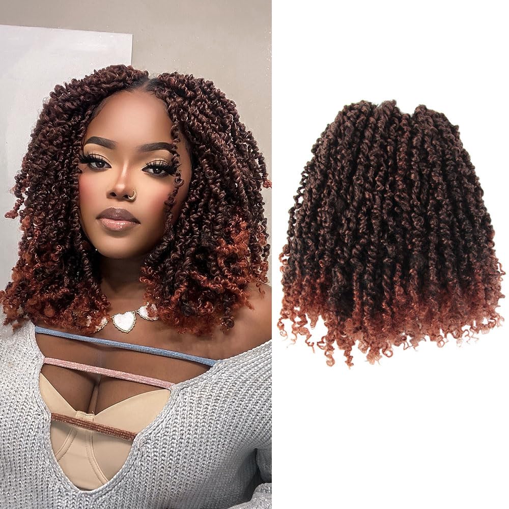 10 Inch 10 Packs Yanky Twist Crochet Hair Pre-twisted Ombre Ginger Red Kinky Mini Spring Twist Small Curly Senegalese Twist Braids (T350)