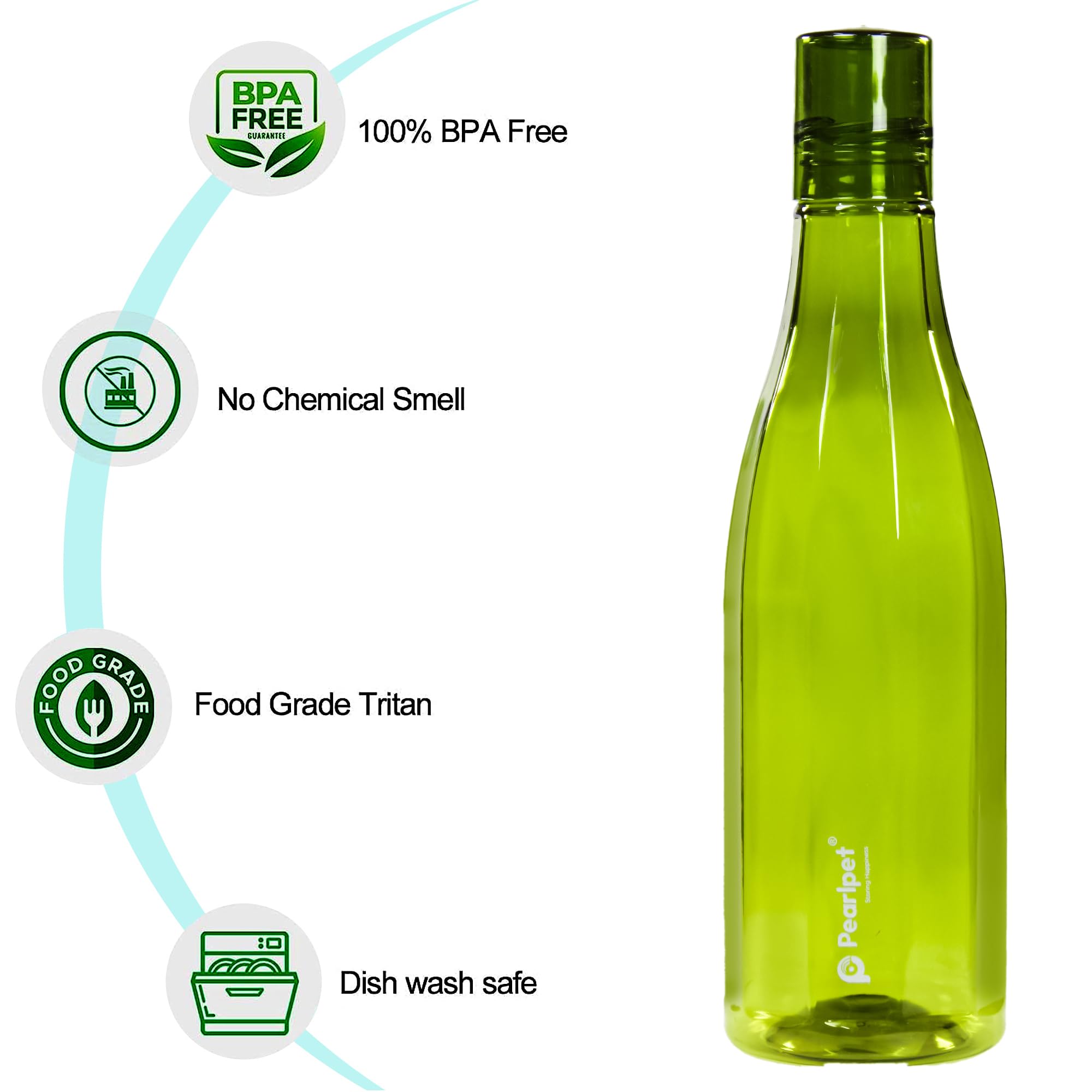 PEARLPET Azzure BPA-free Plastic Water Bottle Set of 6 Pcs, Each 1000ml, Green 2