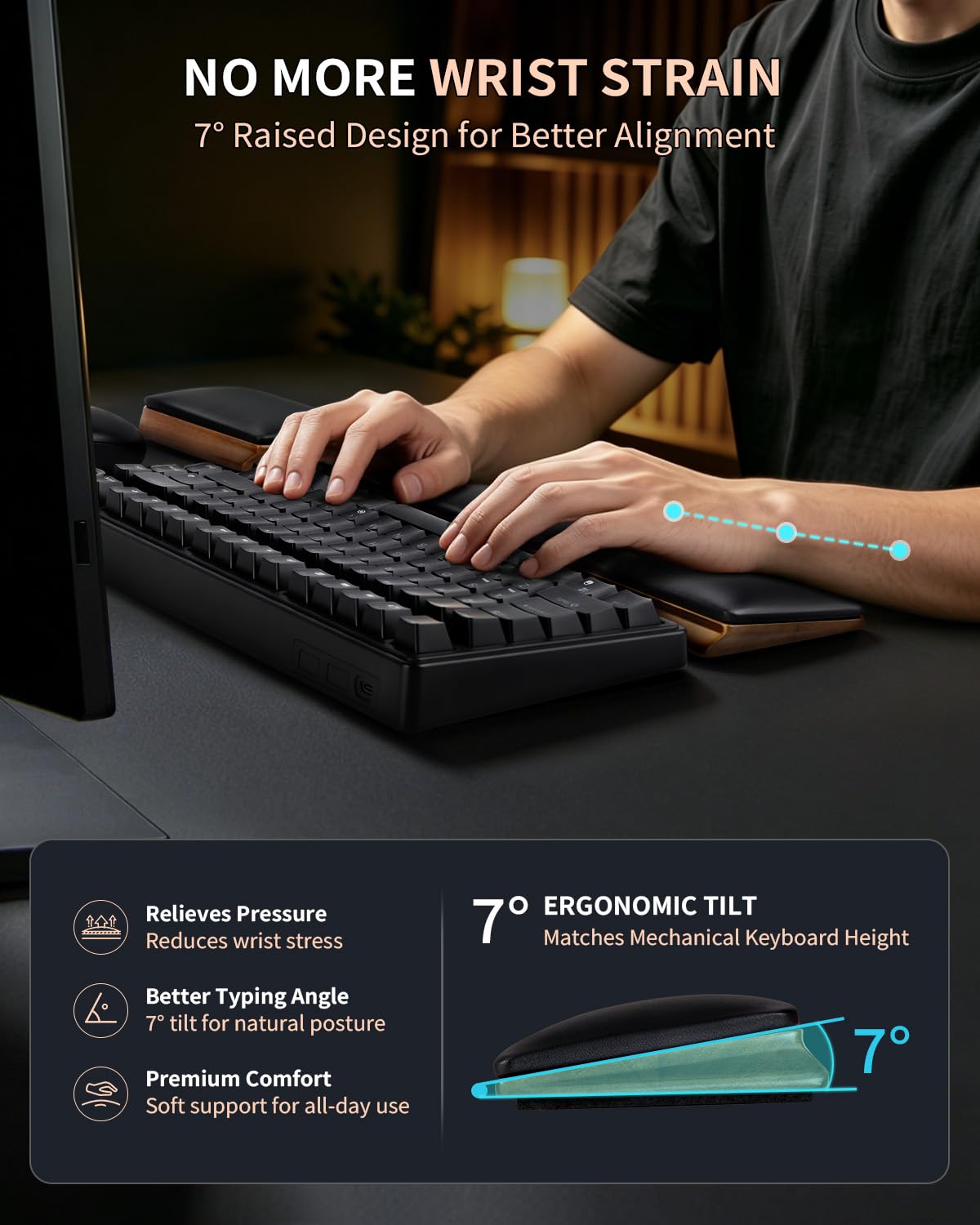 ASFSKY Poggiapolsi per tastiera e mouse per mini tastiera, design ergonomico per alleviare il dolore, base in legno memory foam rivestito in pelle, antimacchia e antiscivolo, grazioso poggiapolsi