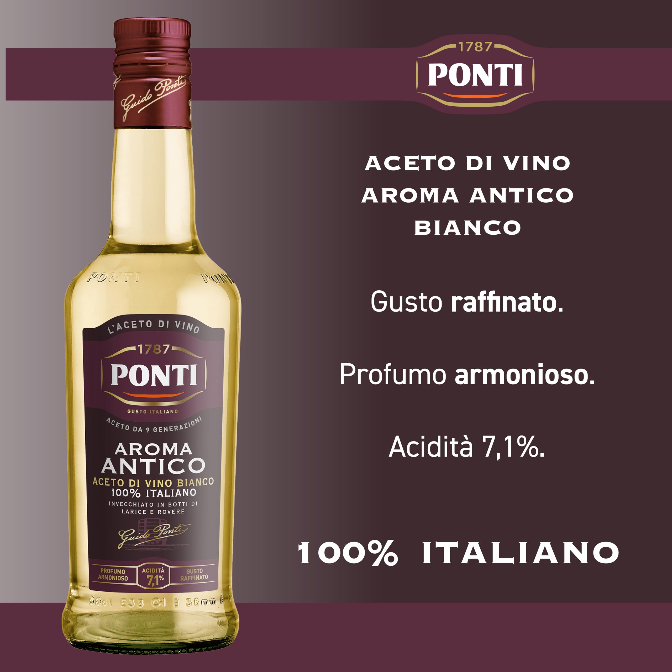 Ponti, Aceto Aroma Antico Bianco, Personalità Decisa e Gusto Raffinato, Ideale per Esaltare gli Aromi di Insalate, Verdure, Salse e Marinature, 100% Made in Italy, 12 Bottiglie da 500 ml