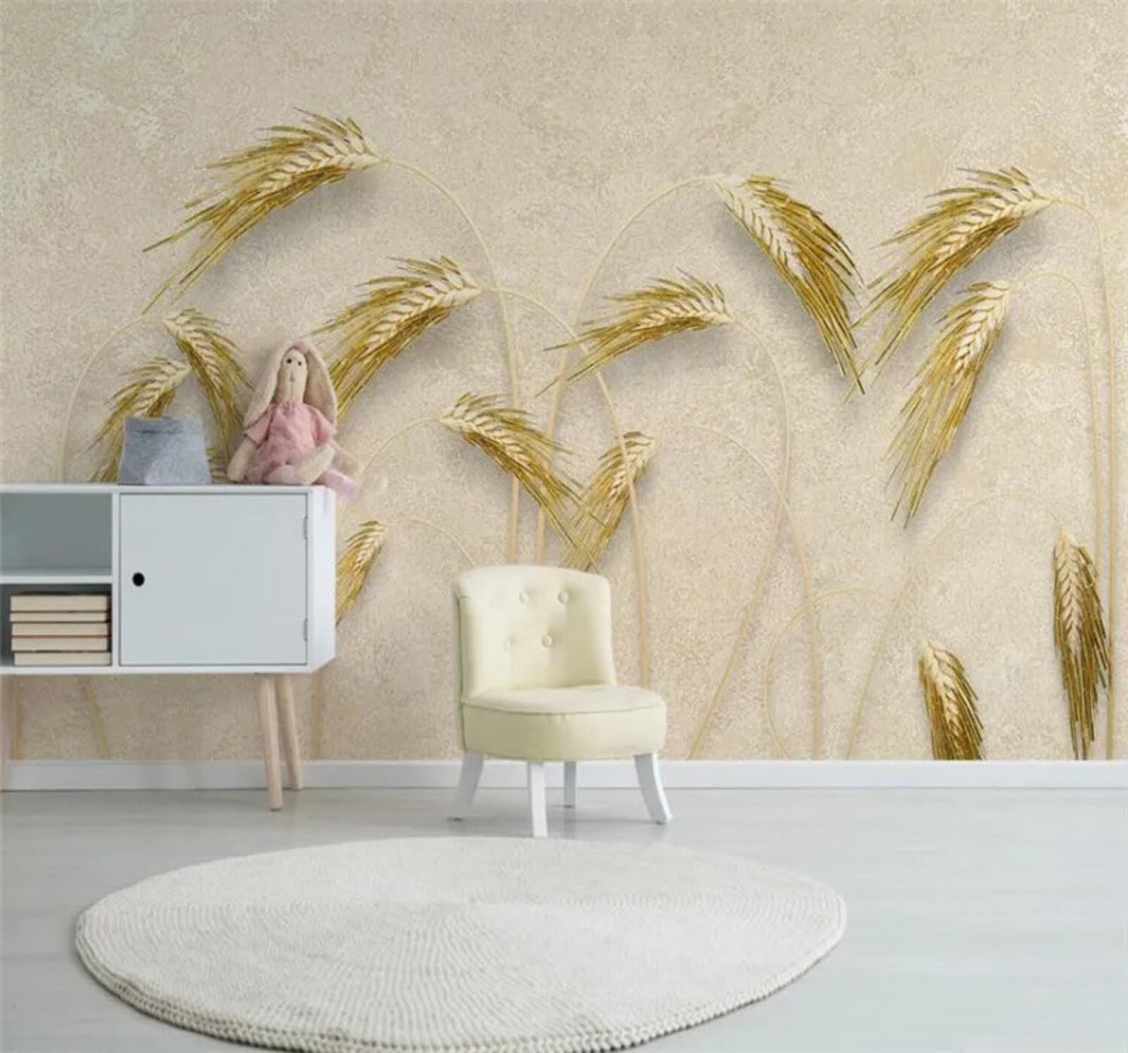 Tzxztt 250Cm×170Cm(B×H) Minimalist Three Dimensional Gold Ears Of Wheat Unique Modern 3D Wallpaper Premium Textured Silk Neutral Tones Material Ideal For Living Room Bedroom-250Cm×170Cm