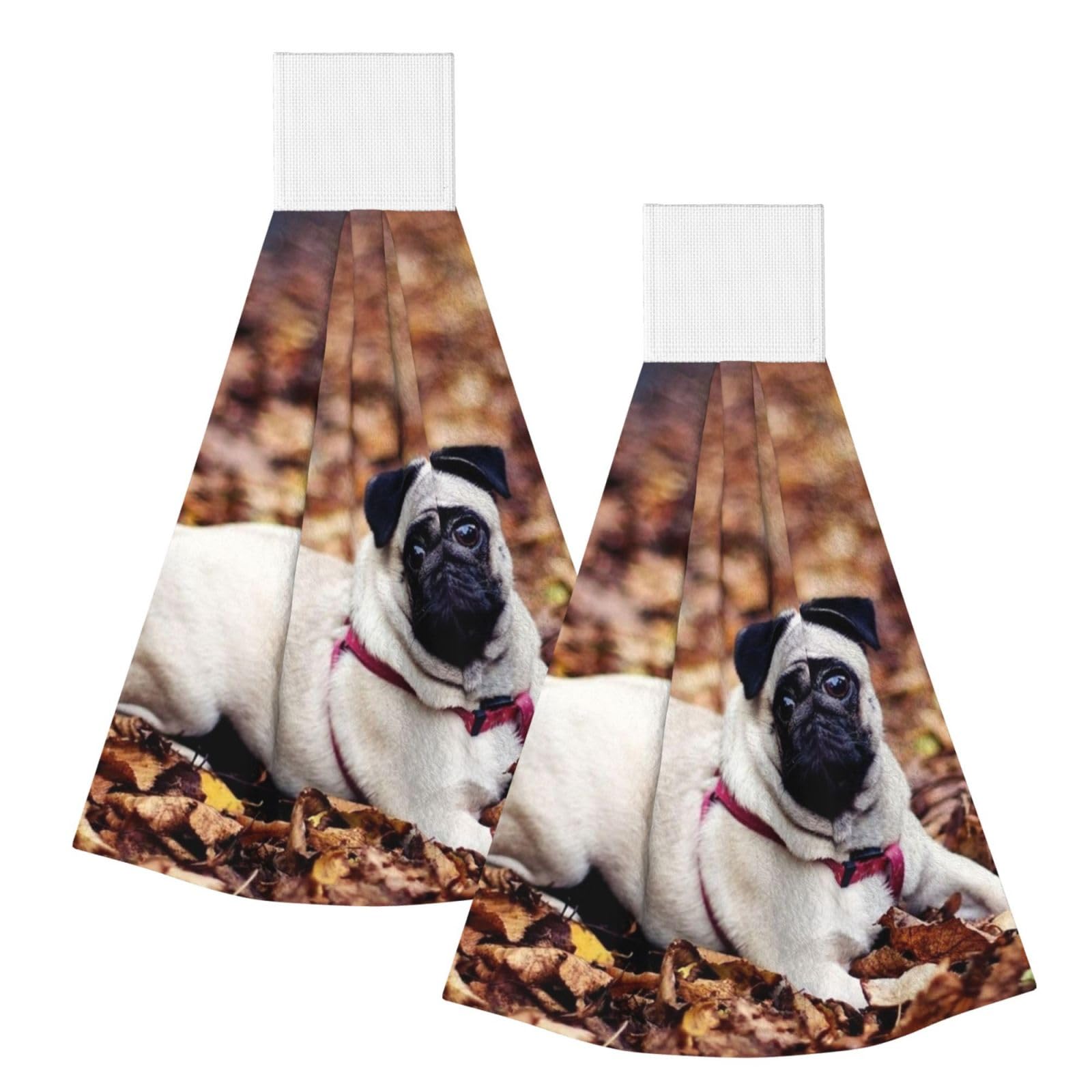 DOPKLNA Pug Puppy, 2 Pcs Hanging Coral Fiber Hand Towels for Bathroom, Absorbent Kitchen Towels