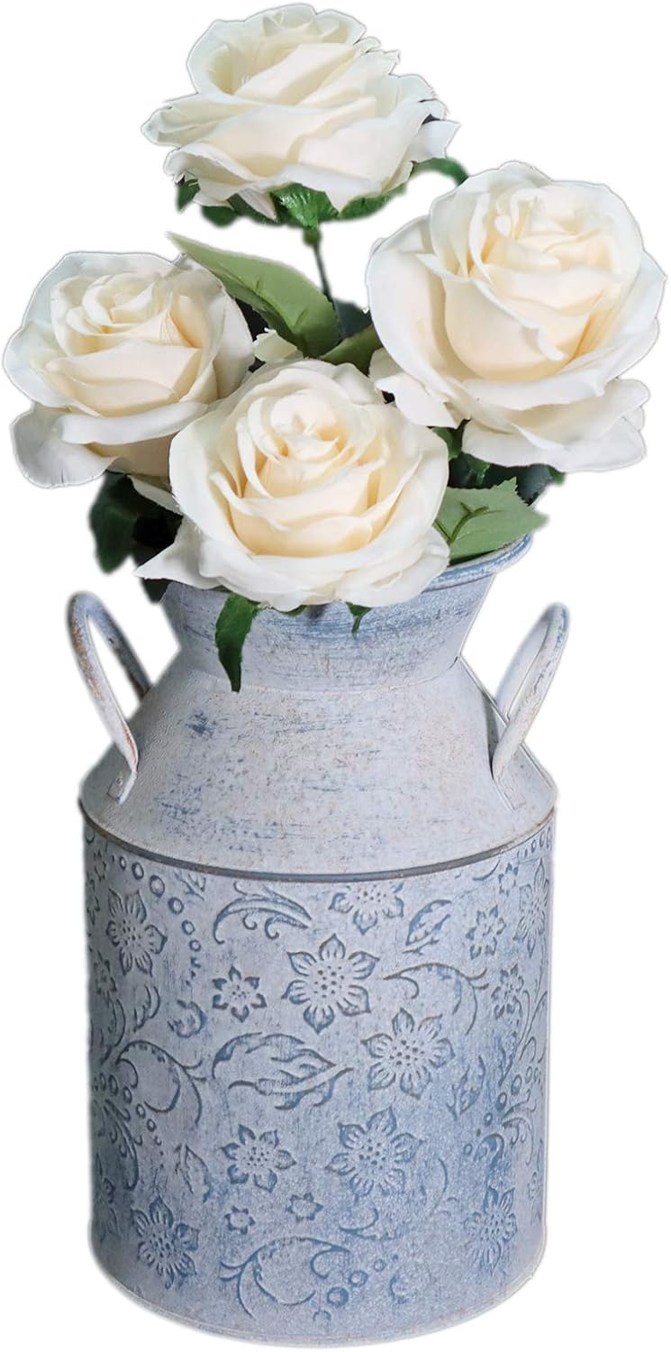 Galvanized Milk Can Antique Retro Vase Metal Planter Rustic Vintage Primitive Flower Holder Farmhouse Country Plant for Home Office Decor, 9.4” - Image 6