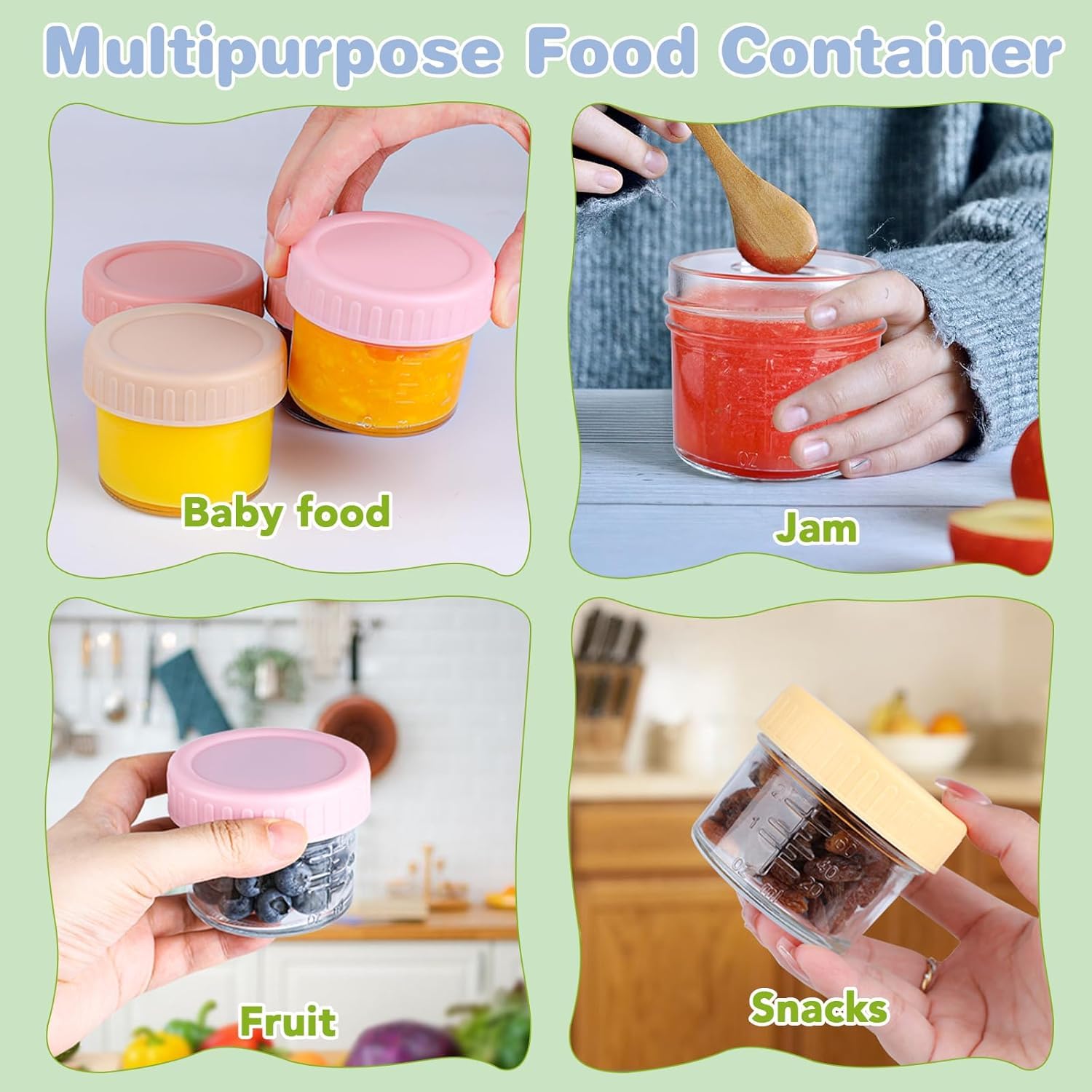 Hexwell Baby Food Storage Container With Lids Pack of 6-80Gram Reusable Leakproof Baby Food Storage Jars For Baby Purees Snacks and Meal Prep - Microwave, Freezer and Dishwasher Safes 3