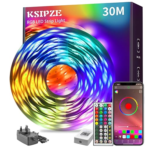 KSIPZE 30m Led Strip Lights RGB Music Sync Color Changing, Led Lights with Smart App Control Remote, Lights for Bedroom Lighting Flexible Home Decoration - 30M