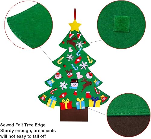 Miniatura 25 de Árbol de Navidad de fieltro de 4 pies para niños pequeños con luz LED y 36 adornos, decoraciones de Navidad Montessori DIY - 4 pies Árbol estándar