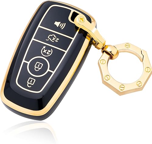 YHC Funda para llave de automóvil con llavero dorado para Ford Fusion F150 F250 F350 F450 F550 Edge Explorer, Negro -