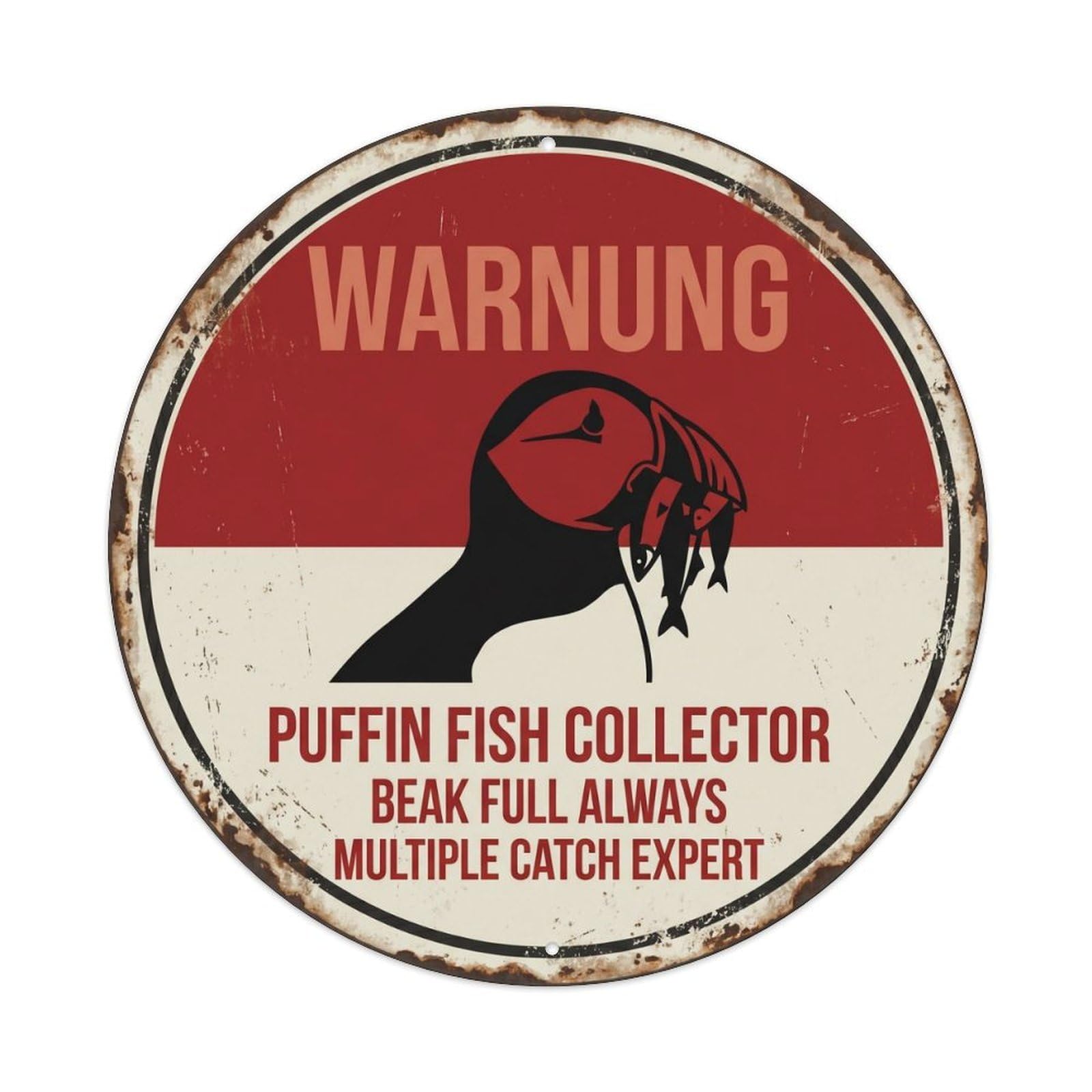 Vintage Grumpy Puffin Fish Carrier Metal Tin Sign Plaque