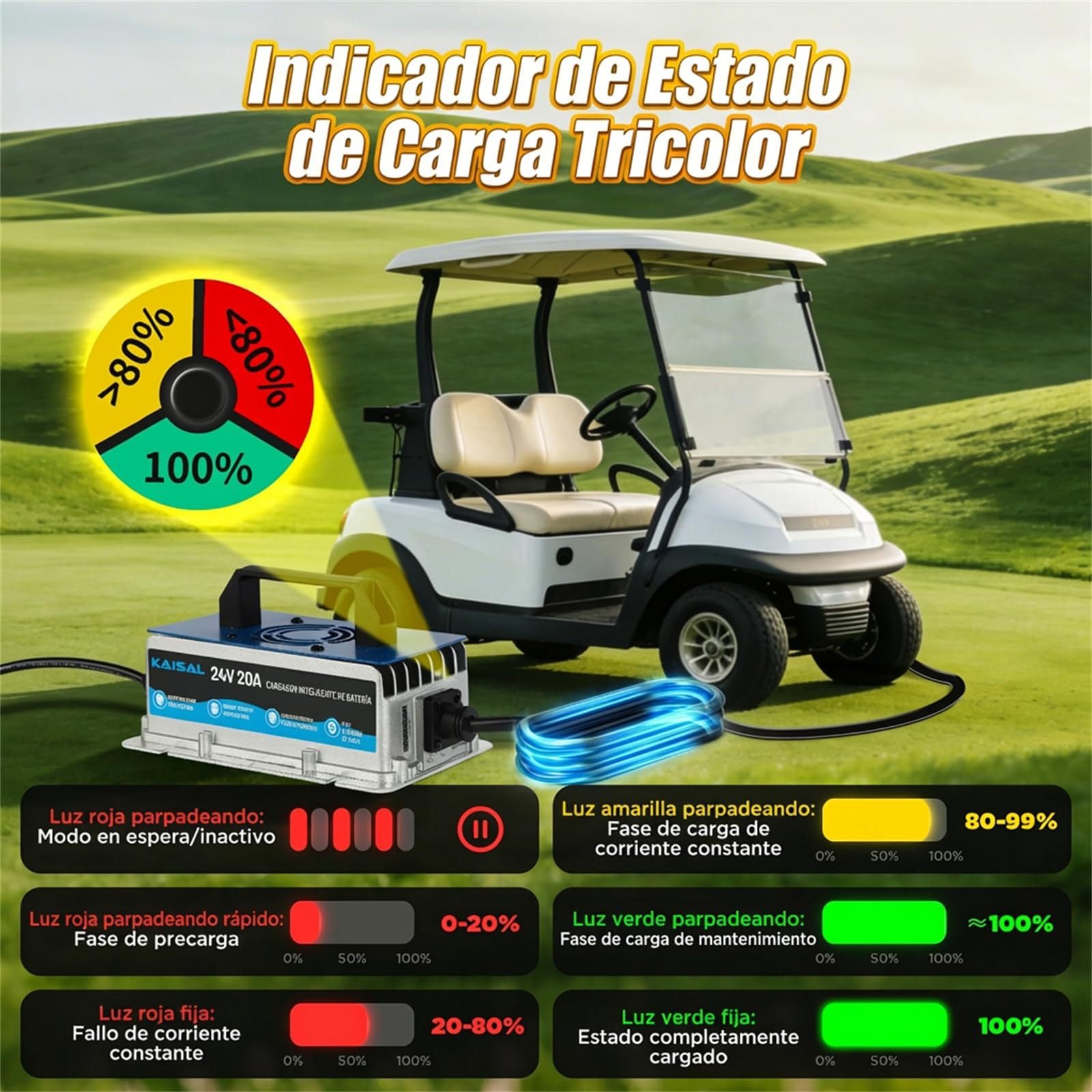 KAISAL 24V 20A Cargador de Batería Carretilla Elevadora, 24 V Cargador con Conector Anderson, Cargador de Mantenimiento Automático para 24 V Baterías de Plomo