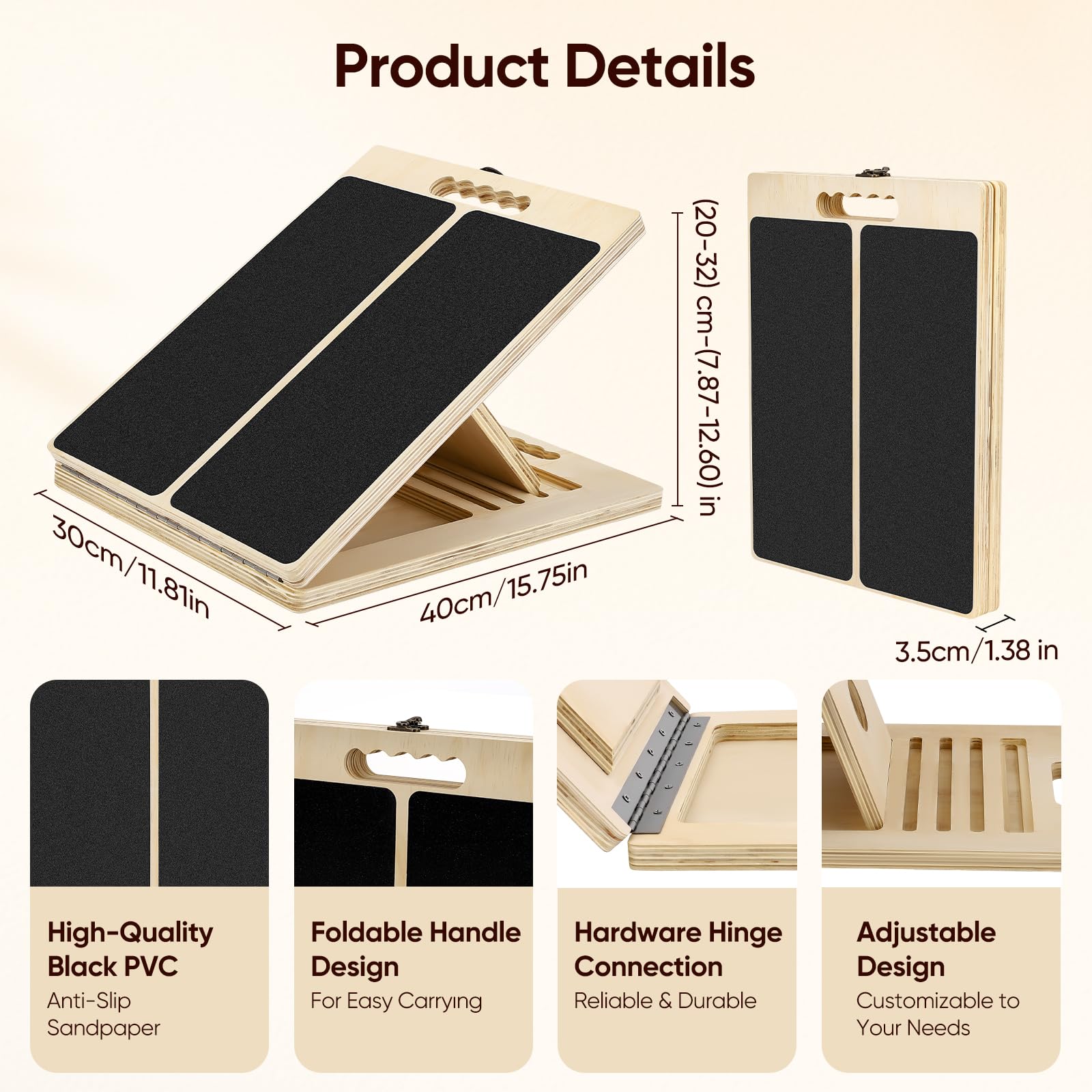Planche Inclinée, Slant Board en Bois avec 5 Angles Réglables, Plan Incliné pour étirement des Mollets, équipement de Fitness Portable pour Exercice, Squats, Étirer Les Mollets