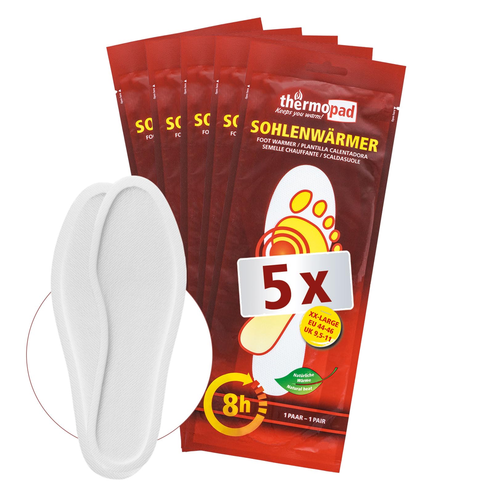 Thermopad Sole Warmers (Insole) Size XXL (44-46) – The Original: 5 Pairs of Heat Pads for 8 Hours of Warmth I Immediately Ready Foot Warmer Pads I Extra Warm Foot Warmer for Shoes, Ski Boots & Boots-image-1