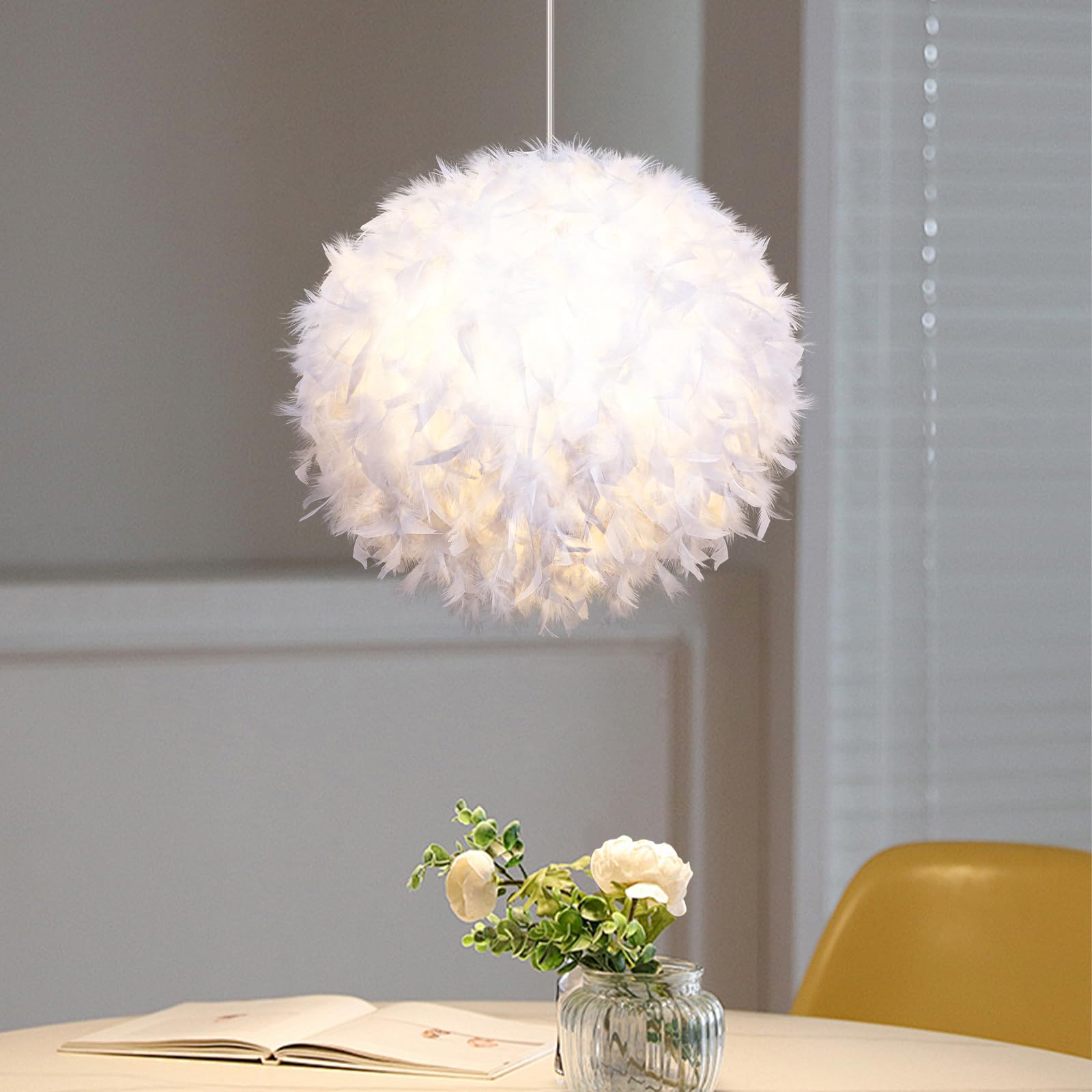 Suspension Plume Abat-Jour Suspension Décorative Moderne Plafond Plume Lampe E27 Socket 40W Convient pour Chambre, Couloir, Salon (Ampoule Non Incluse)