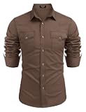 Men's Western Cowboy Shirts Long Sleeve Cotton Casual Button Down Work Shirt with Pockets
