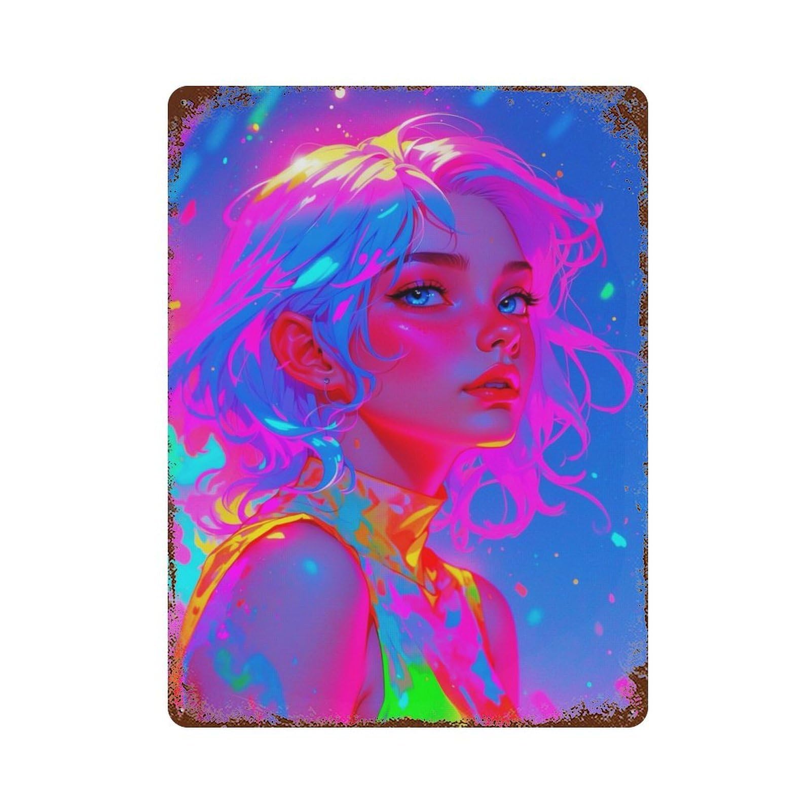 Rainbow Neon Woman Decorative Tin Sign 15.7"x11.8", for Farmhouse, Kitchen And Entryway Decor, Shabby Chic Decor